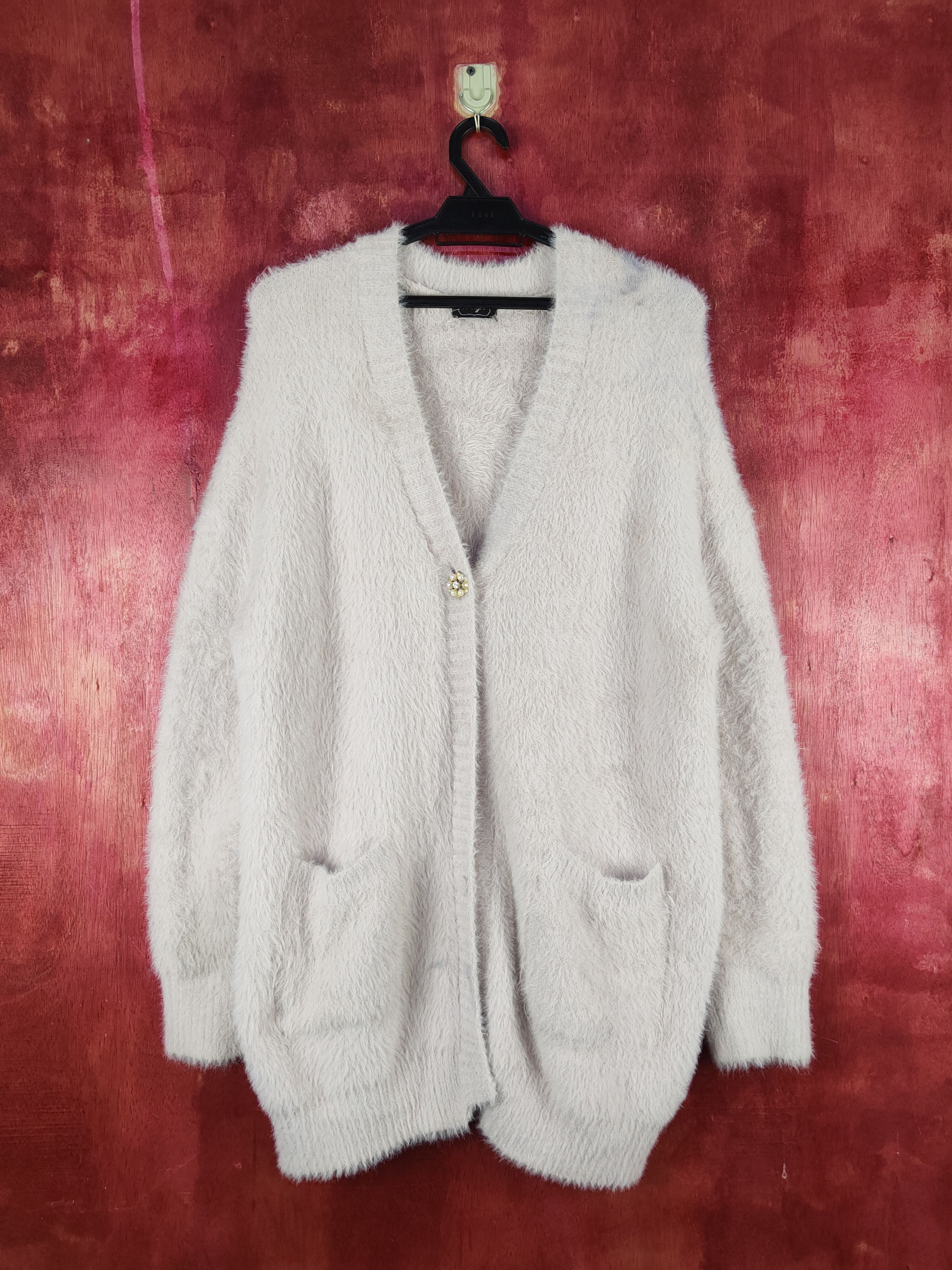 Homespun Knitwear Evelyn Beige Fur Mohair Knitwear Cardigan #S2282 Size L / US 10 / IT 46 - 1 Thumbnail