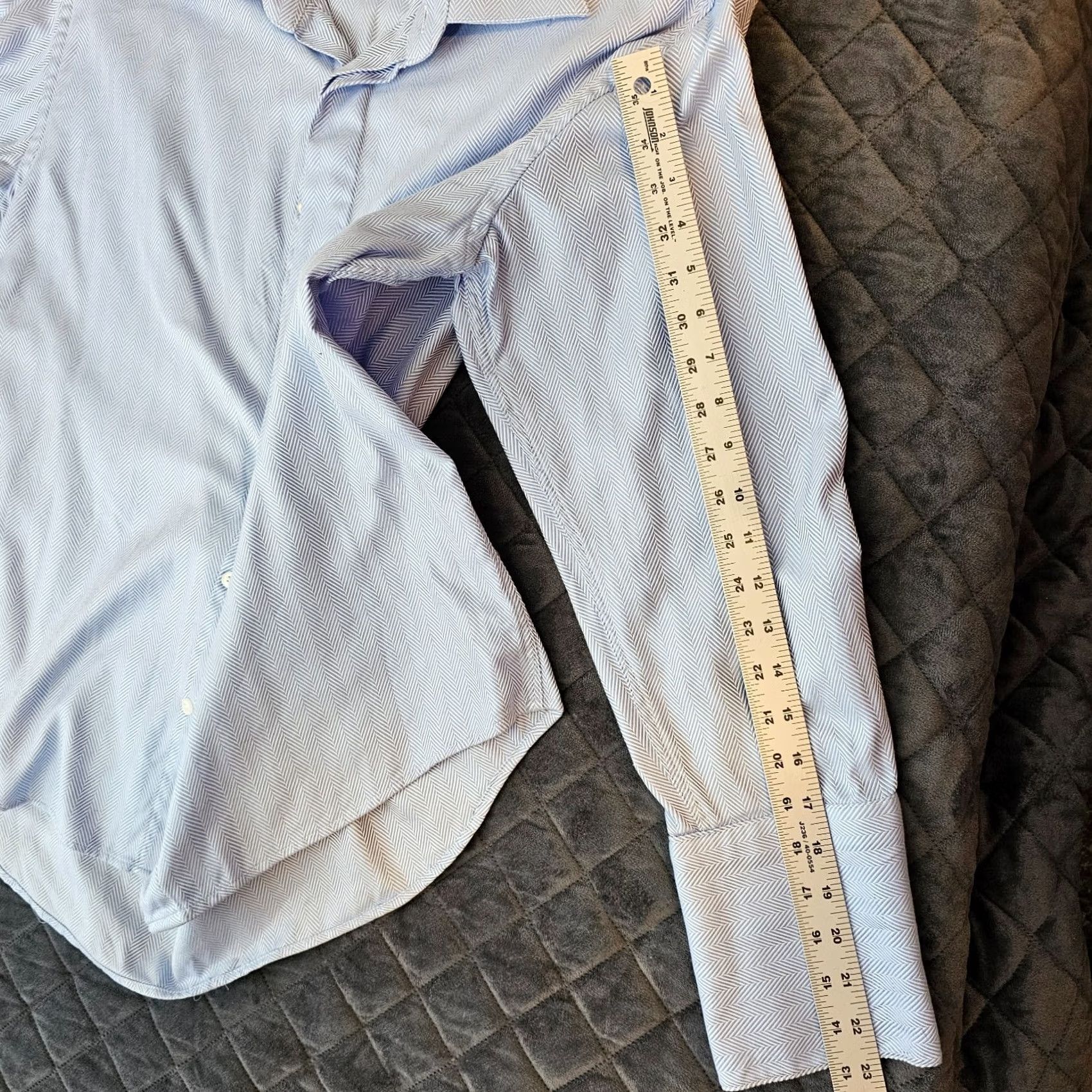 Vintage Carreli Dress Shirt 17 Blue Egyptian Cotton Button French Cuff Windsor White Collar Business Shirt Mens Size 46R - 6 Thumbnail