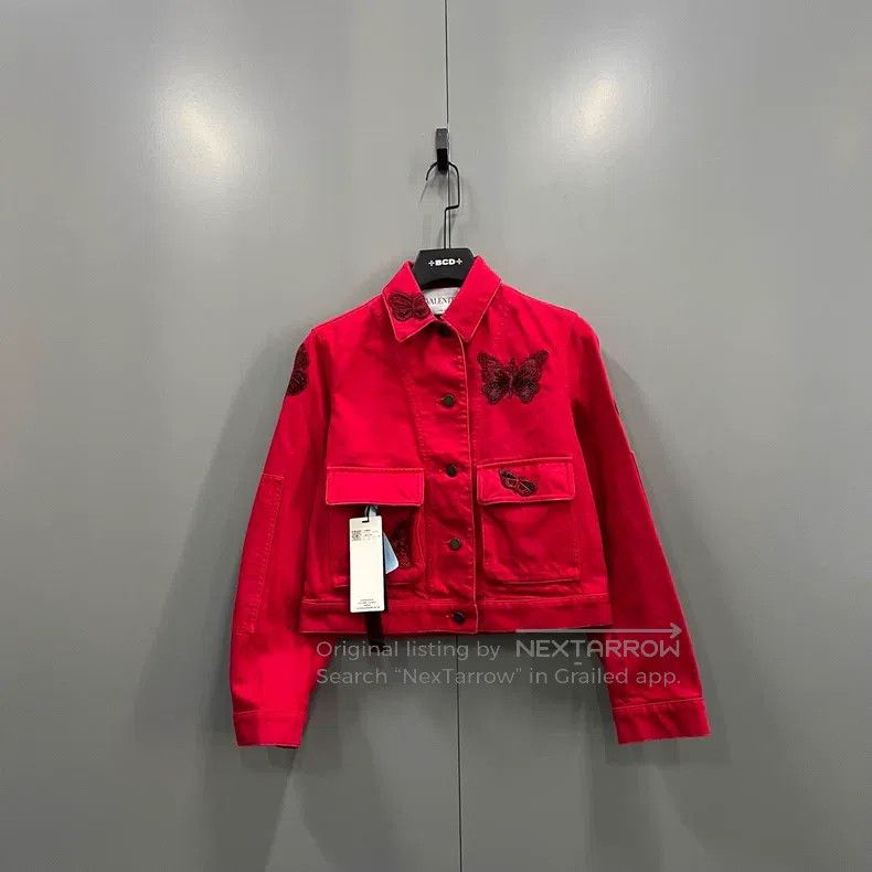 Valentino Valentino Red butterfly embroidered denim jacket Size XS / US 0-2 / IT 36-38 - 1 Thumbnail