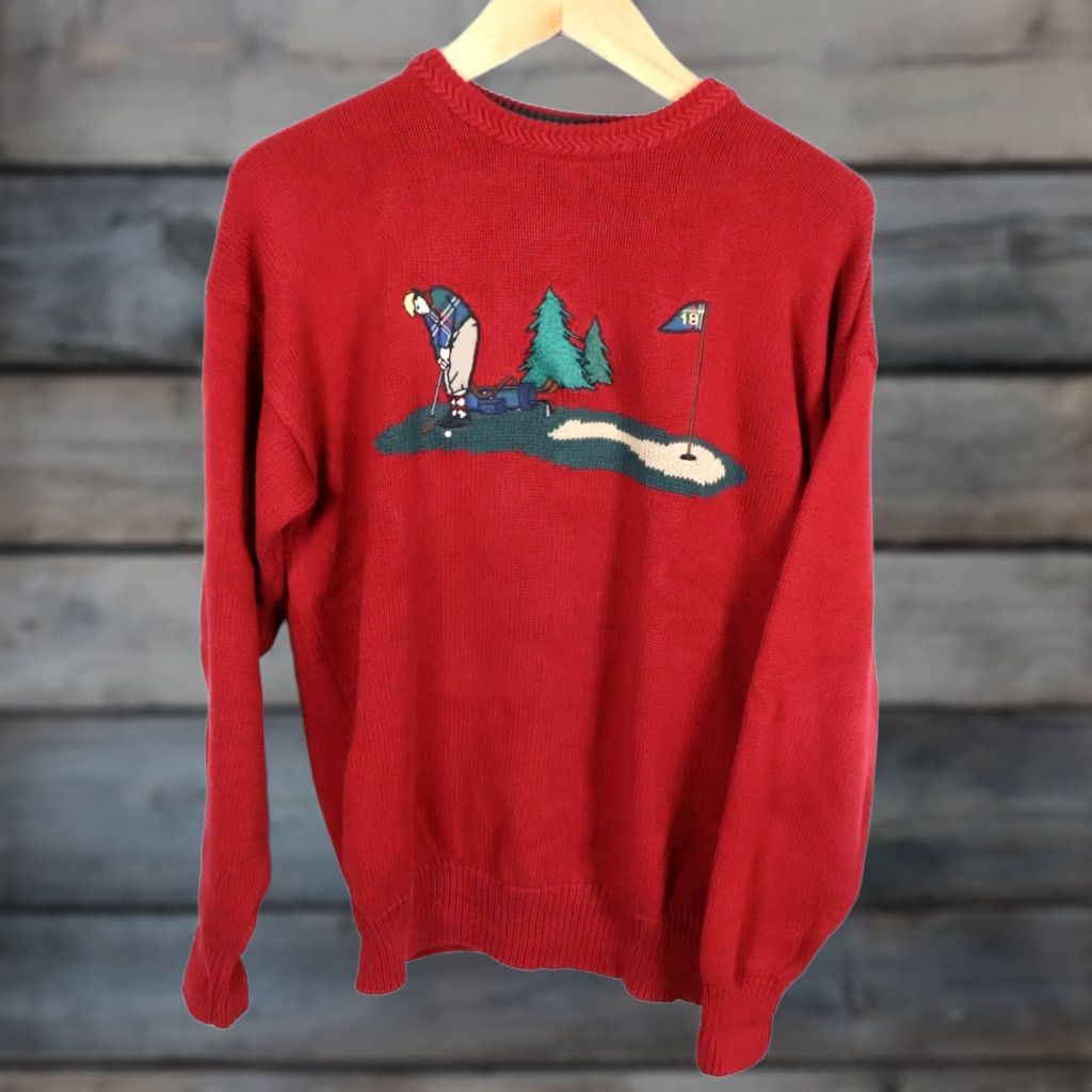 Vintage VINTAGE John Ashford Golf Sweater Mens Medium Red Embroidered Crew Neck Knit Pullover 90s Retro Classic Dad Size US M / EU 48-50 / 2 - 1 Thumbnail