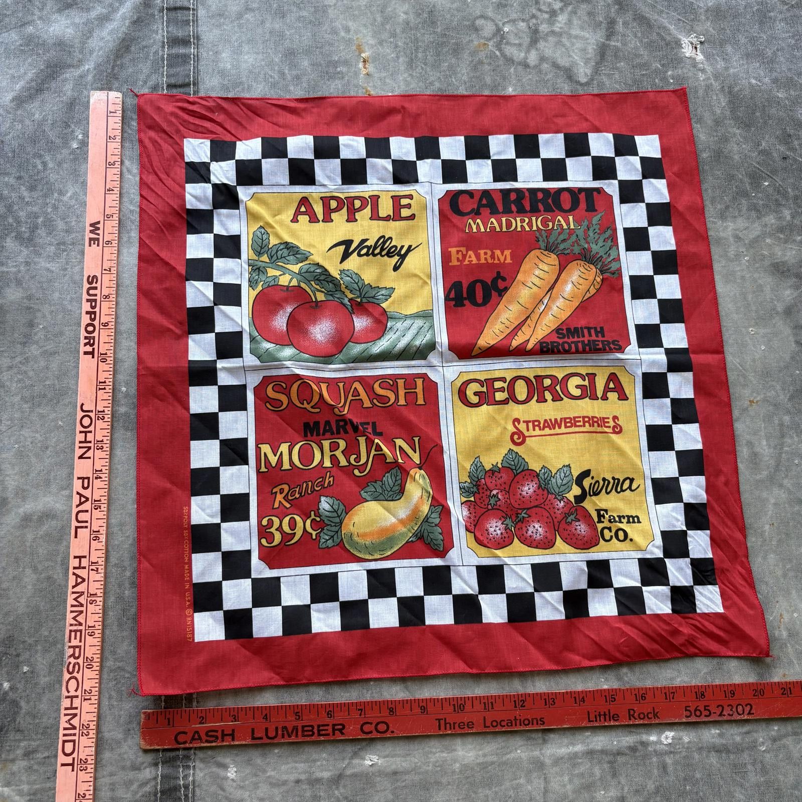 Vintage Vintage 90s Fruits Vegetables Farm Checkered Bandana Size ONE SIZE - 2 Thumbnail