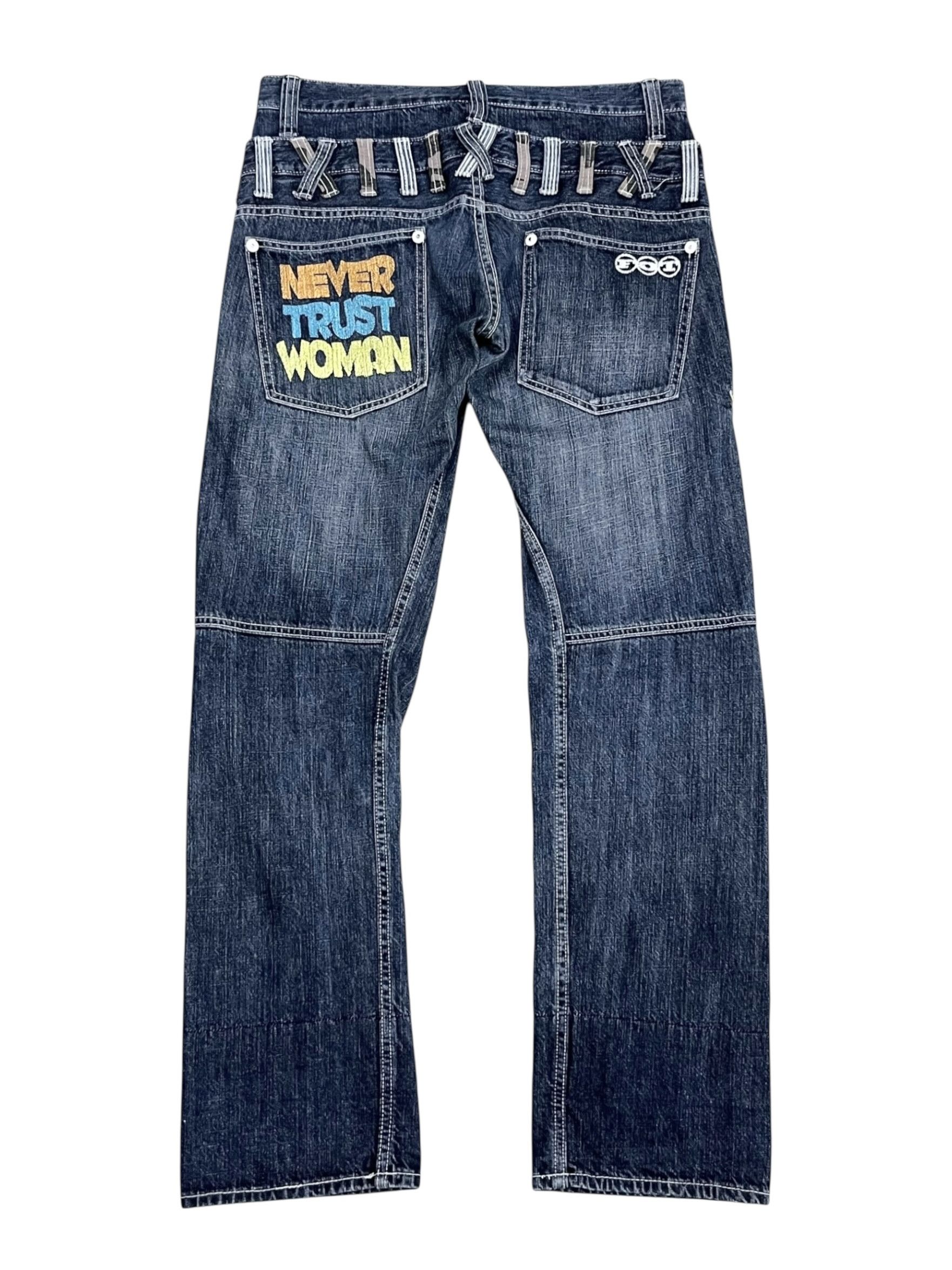 Chronicles Of Never "NEVER TRUST WOMAN" Bondage Zip Grunge Double Waist Denim Size US 32 / EU 48 - 5 Thumbnail