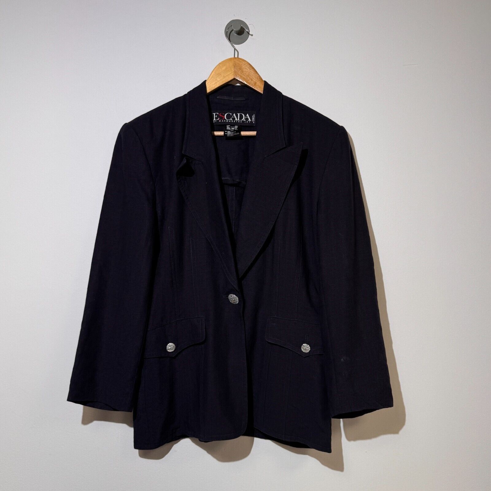 Escada × Vintage Escada Margaretha Navy Linen Wool Blazer Jacket Size 38 IT Size US L / EU 52-54 / 3 - 1 Thumbnail