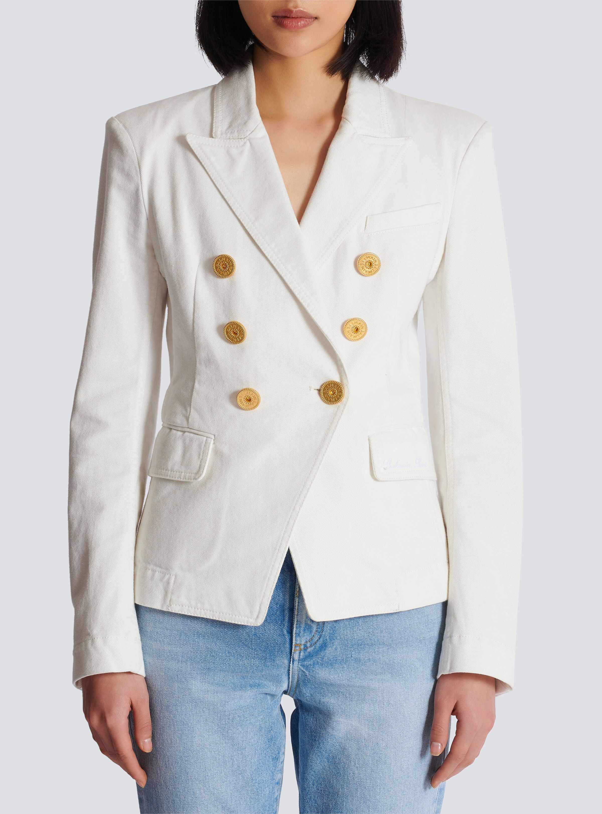 Balmain o1y0525 Denim Jacket in White Size M / US 6-8 / IT 42-44 - 2 Thumbnail