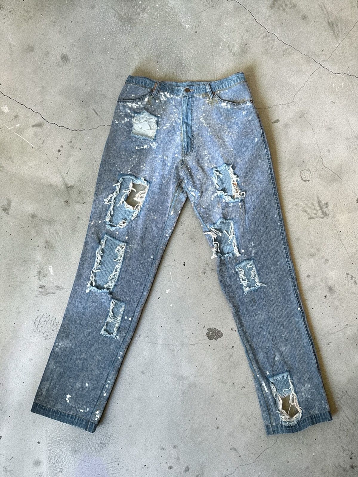 ASHISH ASHISH Distressed Sequin Denim Jeans – Size M Size 30" / US 8 / IT 44 - 1 Thumbnail