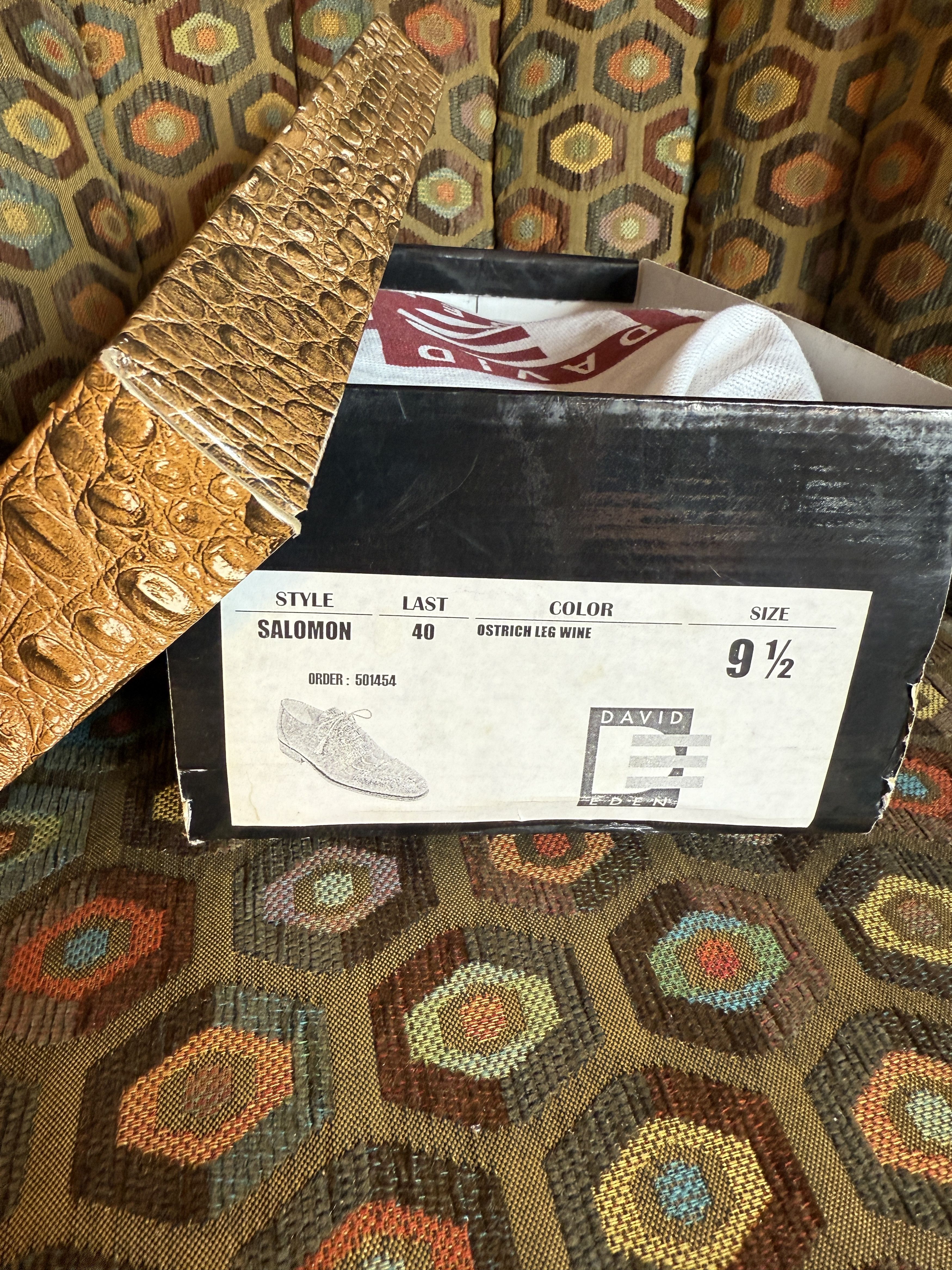 David Eden SALOMON ostrich leg cap-toe oxfords in wine +box, bag, trees Size US 9.5 / EU 42-43 - 15 Thumbnail
