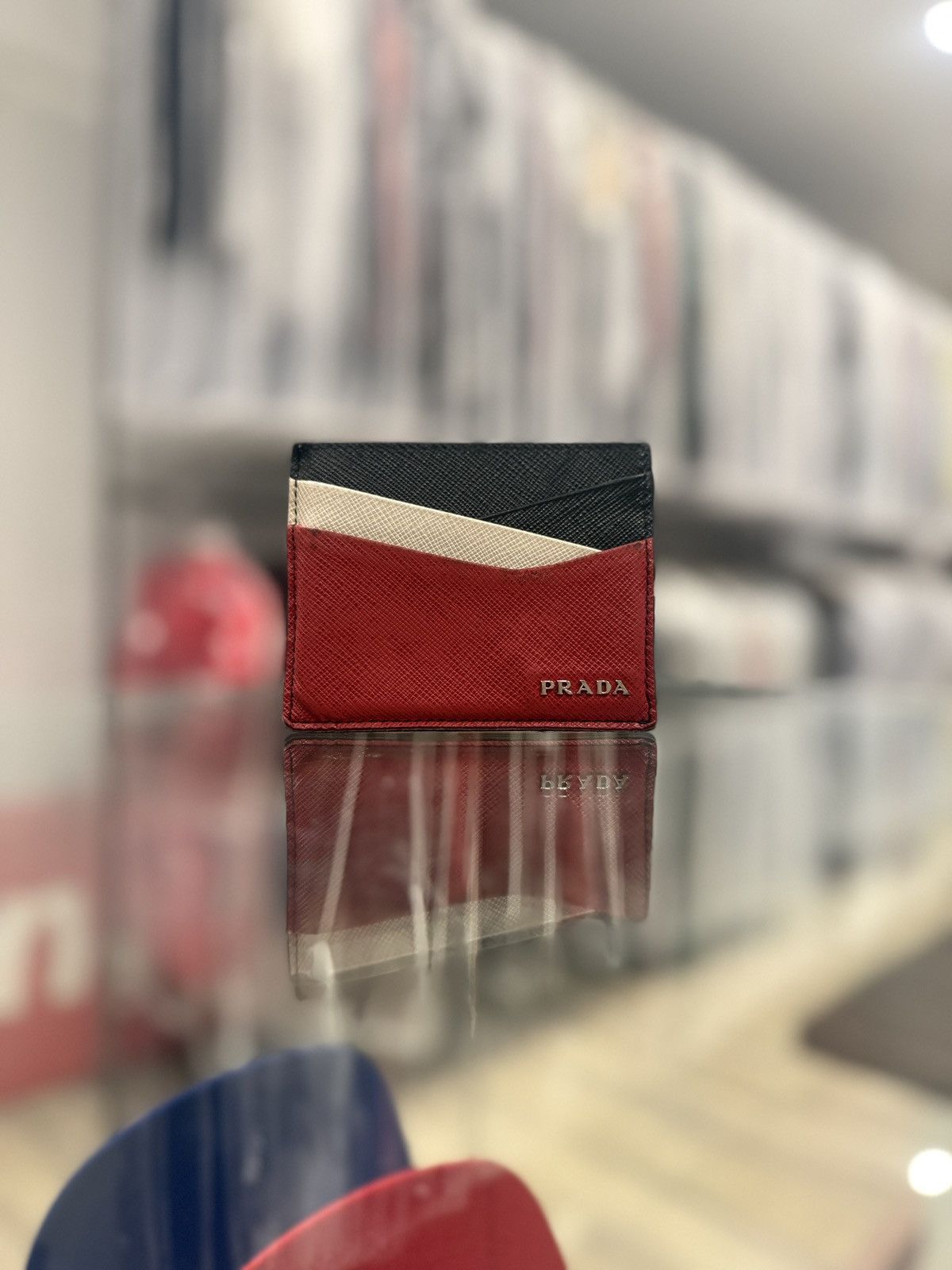 Prada Prada Saffiano Leather Contrast Logo Cardholder Size ONE SIZE - 1 Thumbnail