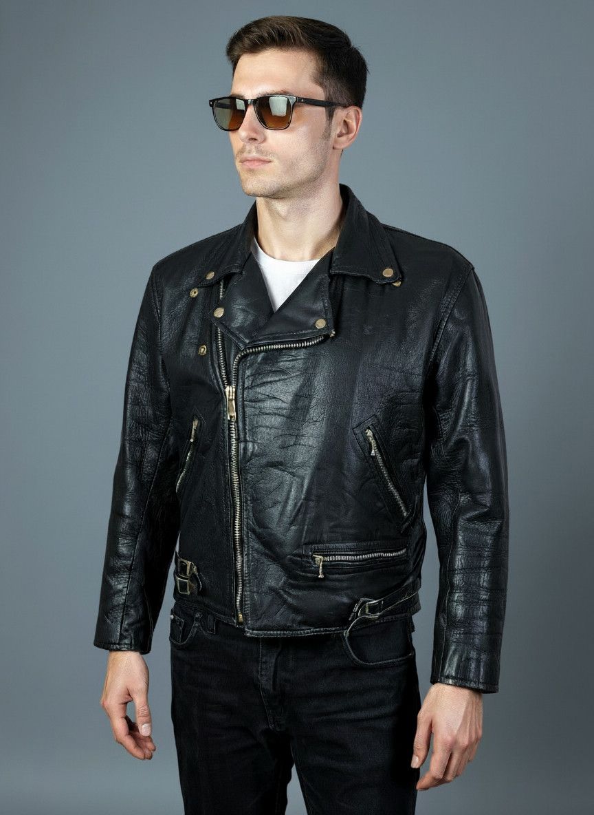 Vintage Vintage 80s Cowhide Black Leather Motorcycle Biker Jacket Size US M / EU 48-50 / 2 - 1 Thumbnail