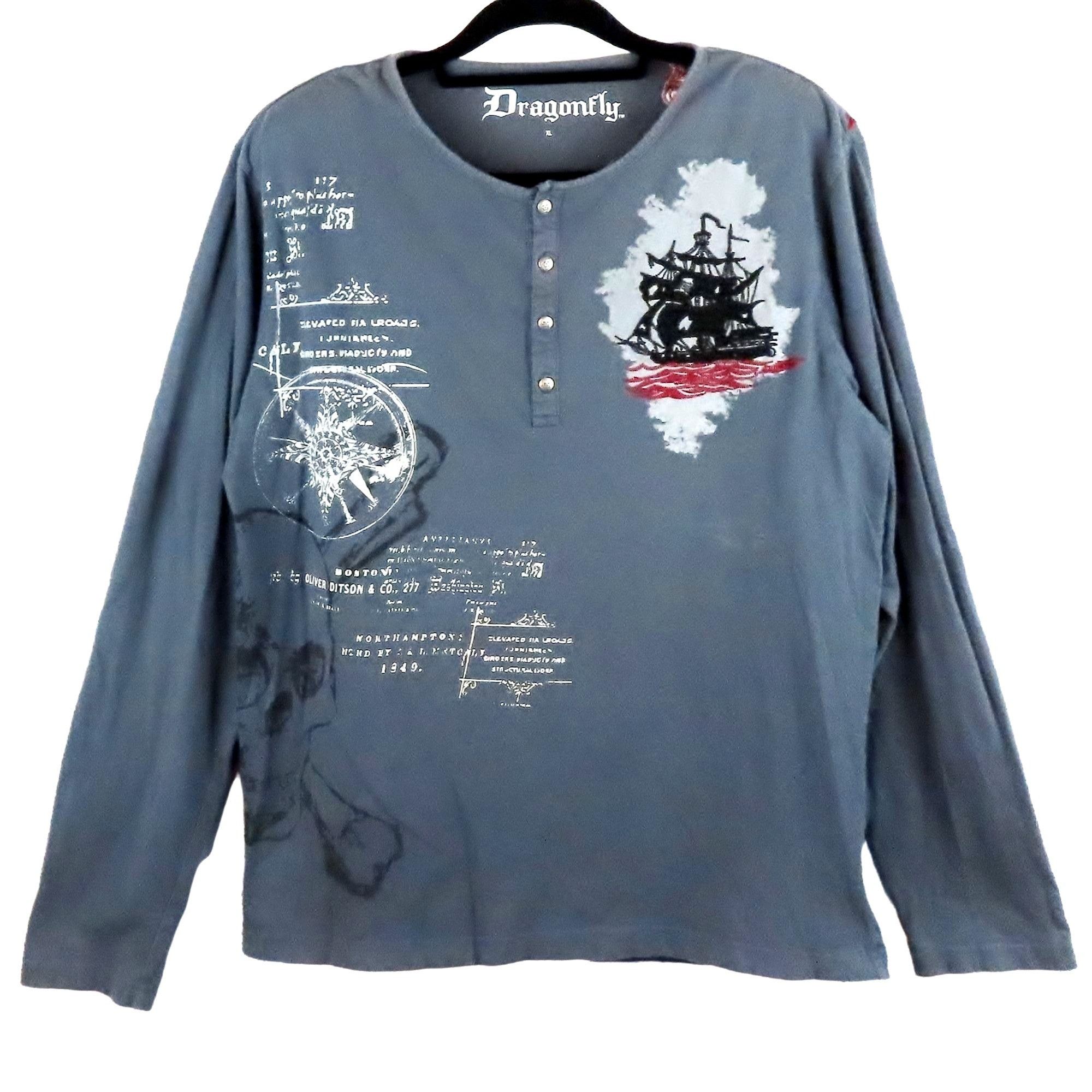 Dragonfly Vntg Y2K Dragonfly Tshirt Size XL Rare Long Sleeve Henley