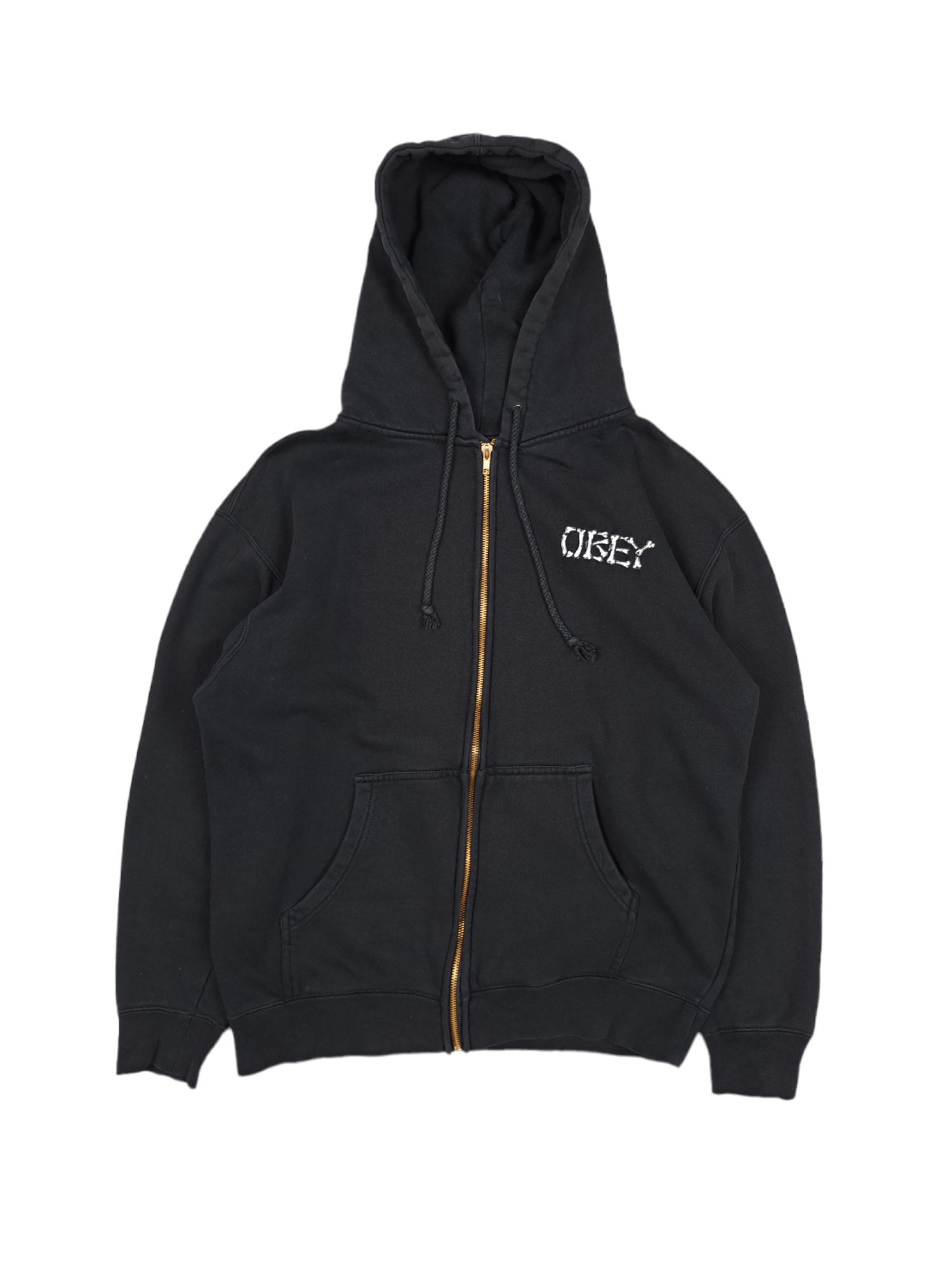 Obey 💎 Vintage Obey Bones Spell out Y2K Zip Faded Black Hoodie M Size US M / EU 48-50 / 2 - 1 Thumbnail