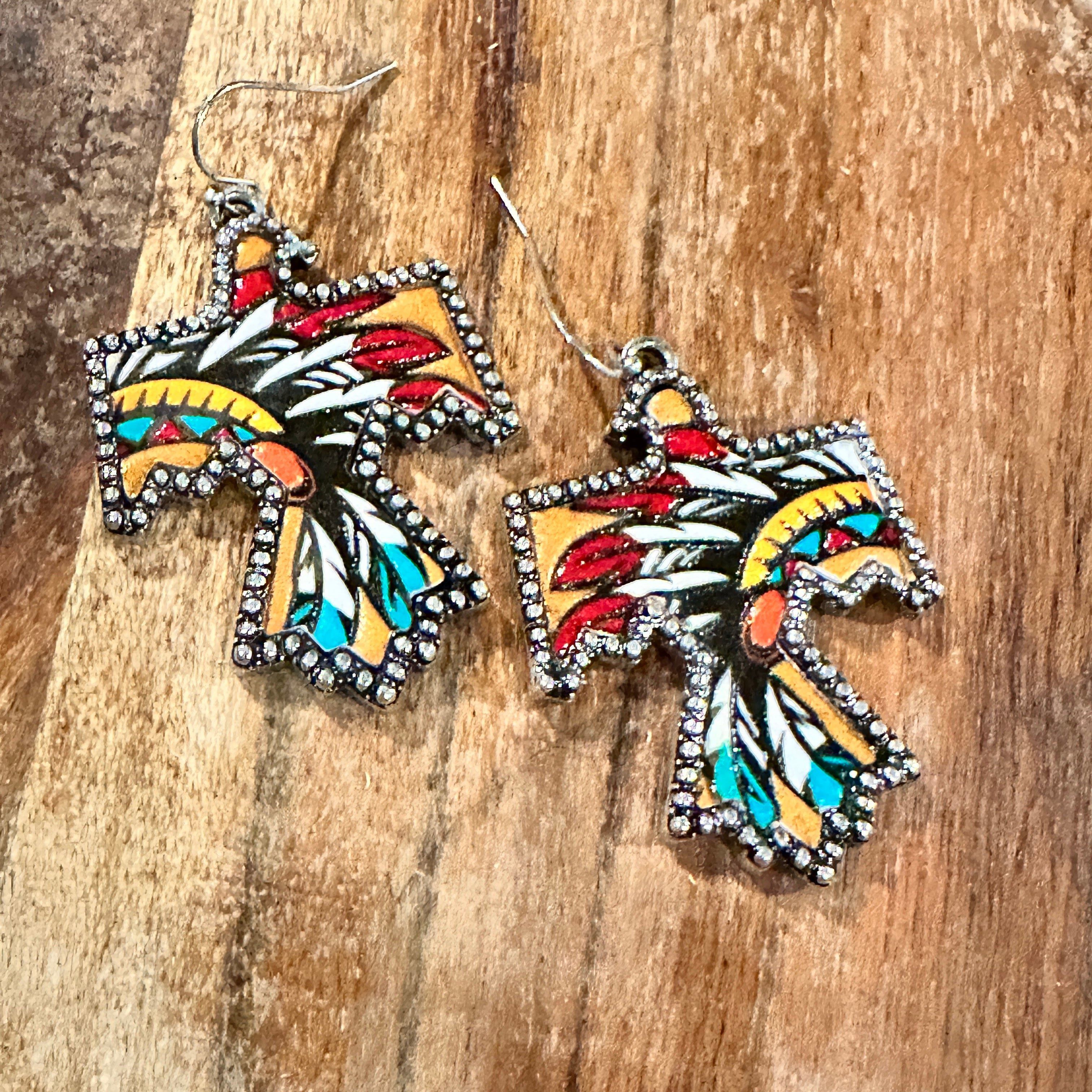 Other Boho Thunderbird Metal Earrings with Tooled Leather Chieftai Size ONE SIZE - 1 Thumbnail