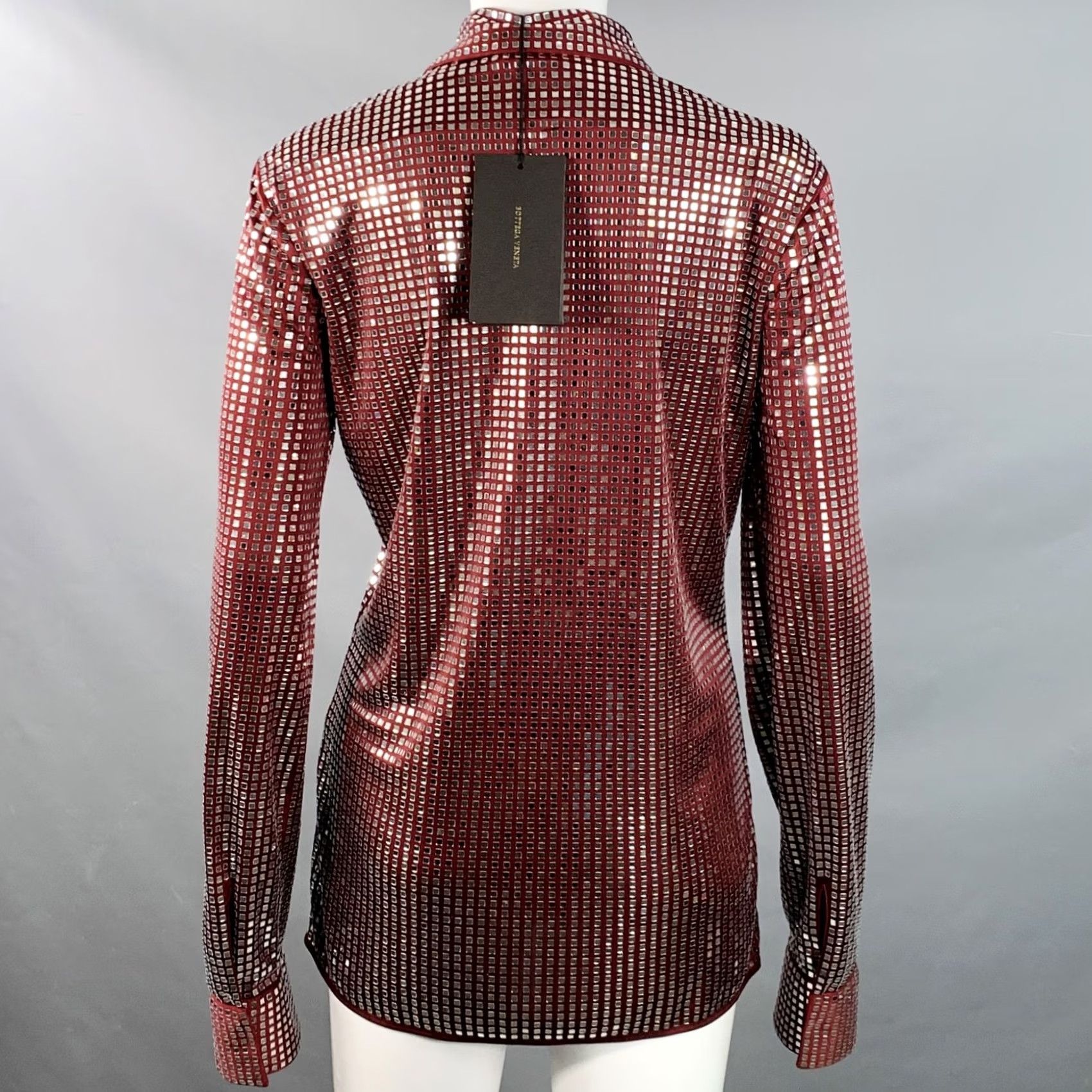 Bottega Veneta BOTTEGA VENETA Shirt Burgundy Silver Satin Jersey Embellishment Fall 2019 S Womens Size S / US 4 / IT 40 - 4 Thumbnail
