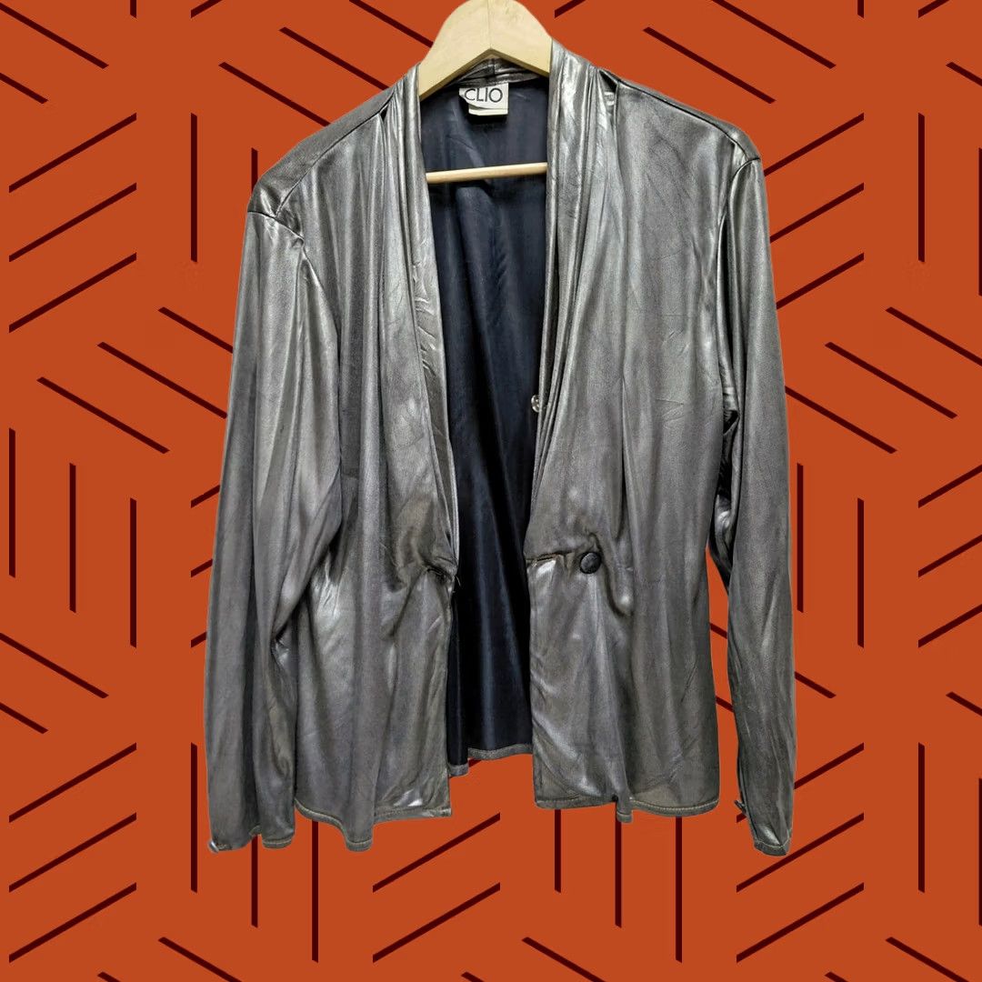 Vintage VINTAGE CLIO Metallic Silver Blazer Jacket Open Front Single Button Made in USA Adult Medium Women Size M / US 6-8 / IT 42-44 - 1 Thumbnail