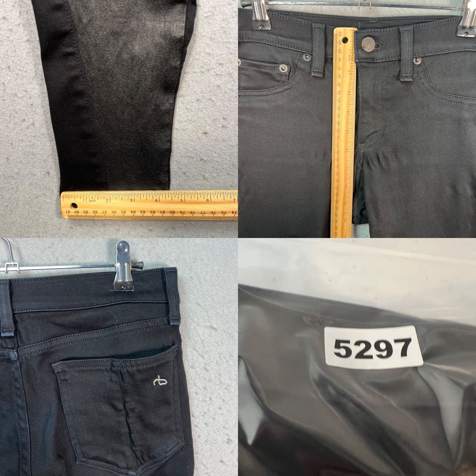 Rag & Bone rag & bone Womens Skinny Moto Jeans Black Leather Accent 28 Rag & Bone Jeans Slim 5-Pocket Denim Womens 28 Black Leather Accent Size 28" / US 6 / IT 42 - 8 Thumbnail