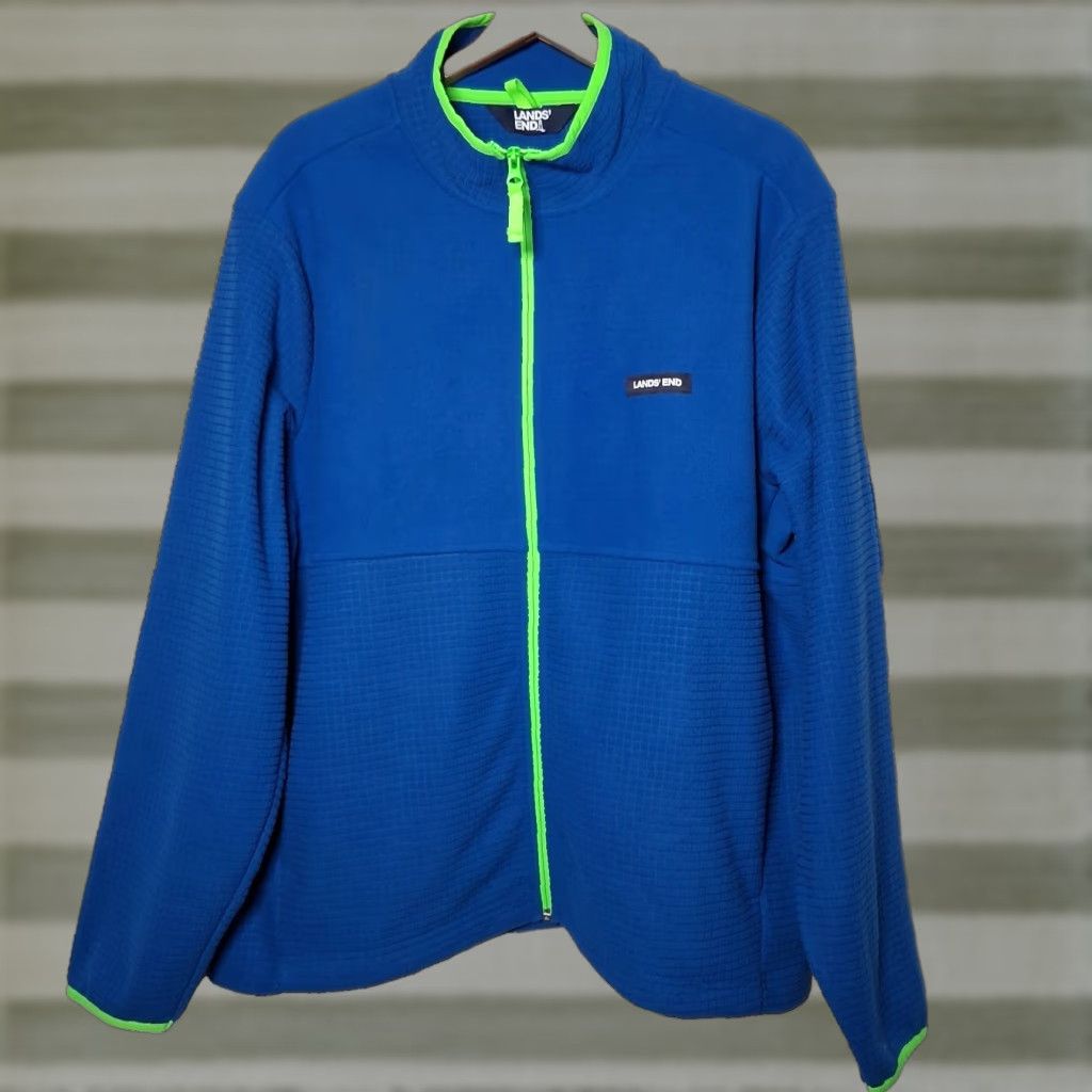 Lands' End Lands End Fleece Jacket Men XL Blue Full Zip NEW Outdoors Grid Fleece Neon Green Size US XL / EU 56 / 4 - 1 Thumbnail