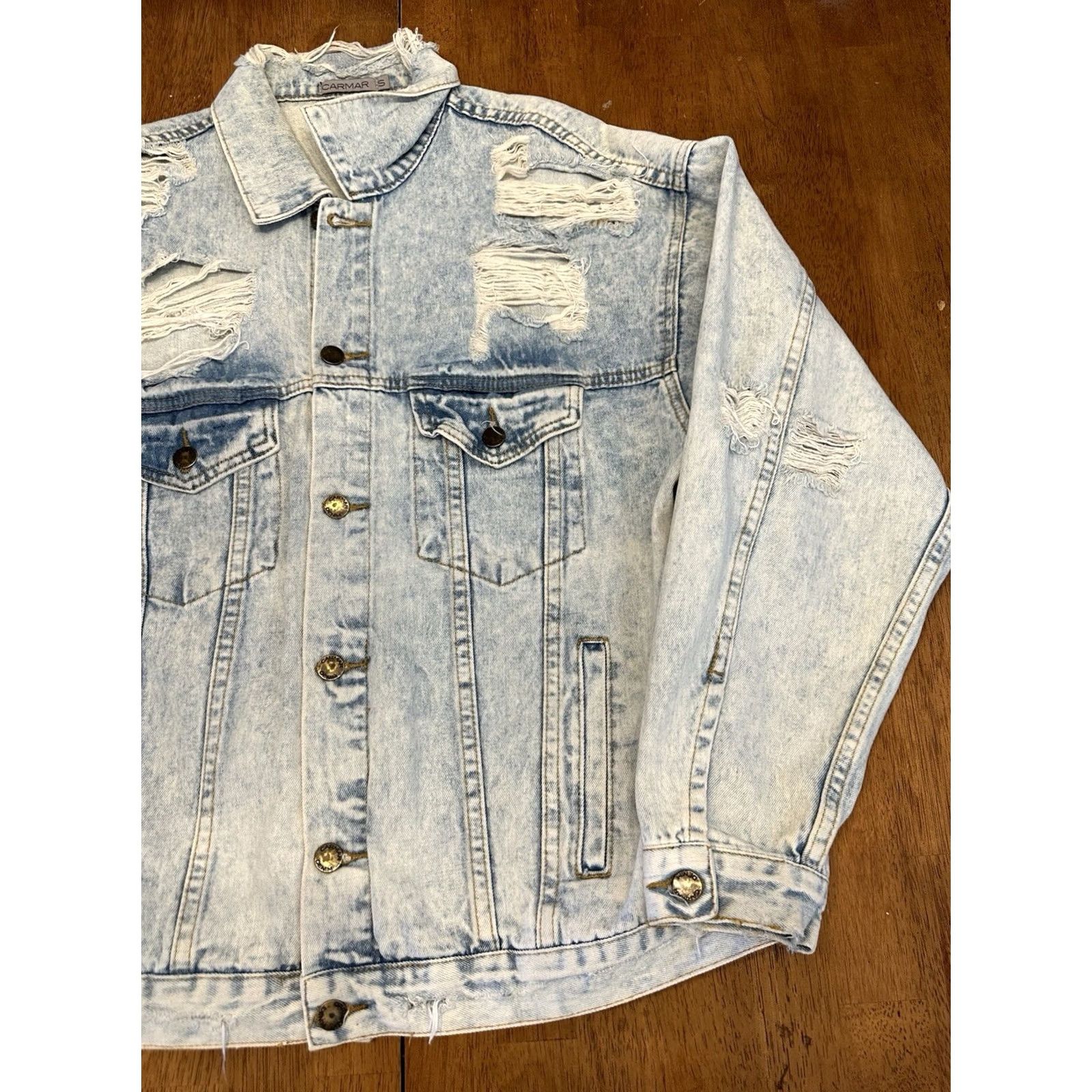 Denime CARMAR Distressed Denim Jacket S Trucker Men Blue Cotton Biker Small Pre-owned Size US S / EU 44-46 / 1 - 3 Thumbnail