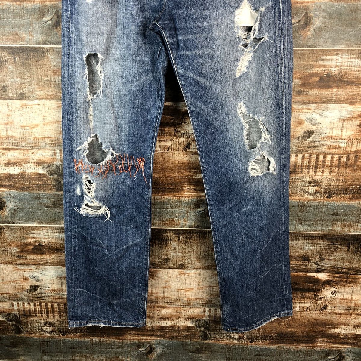 Levi's DL Levis 501 Blue ripped Distressed Denim Pants #C144 Size US 32 / EU 48 - 6 Thumbnail