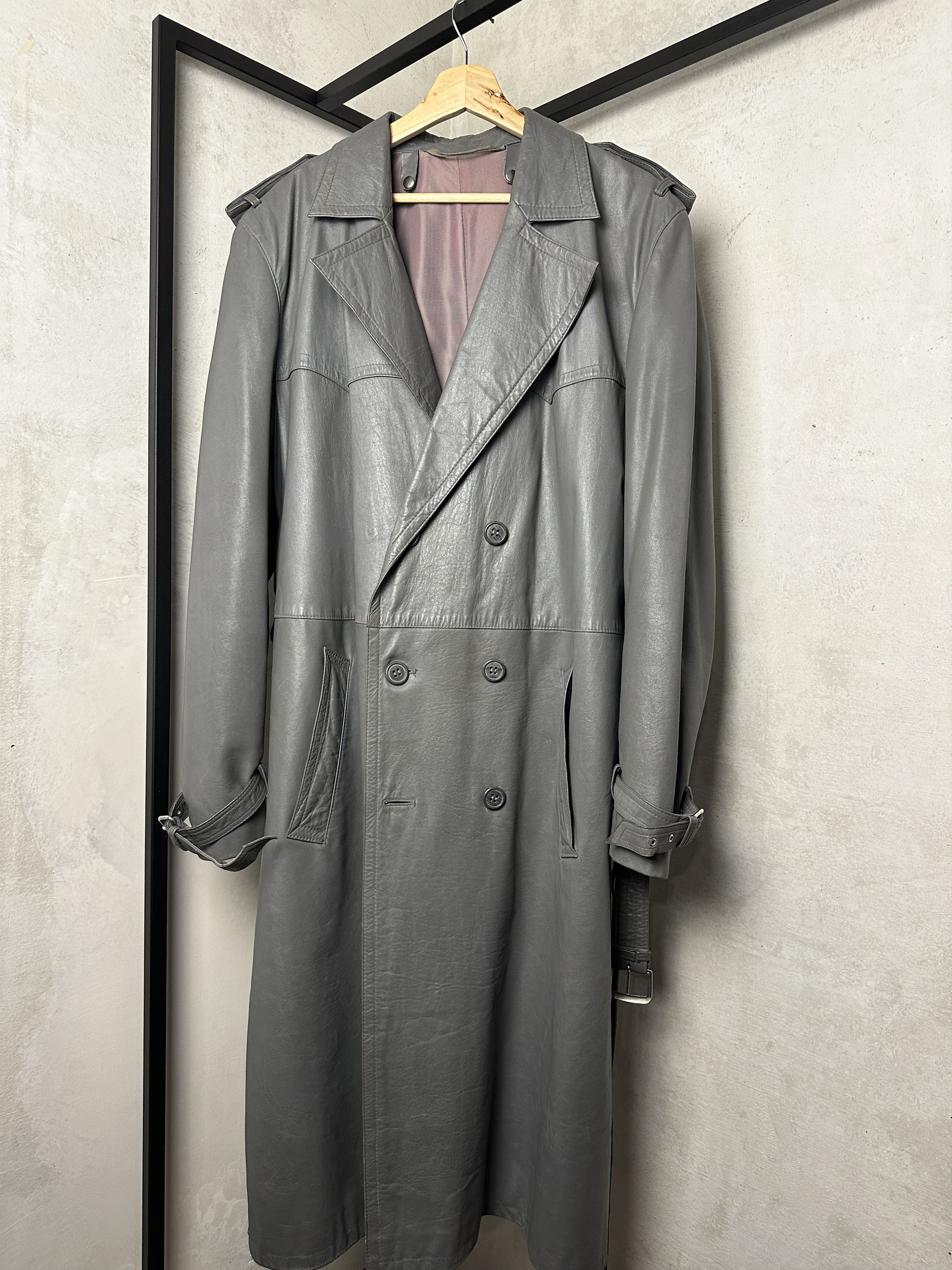 Vintage Grey Leather Trench Coat