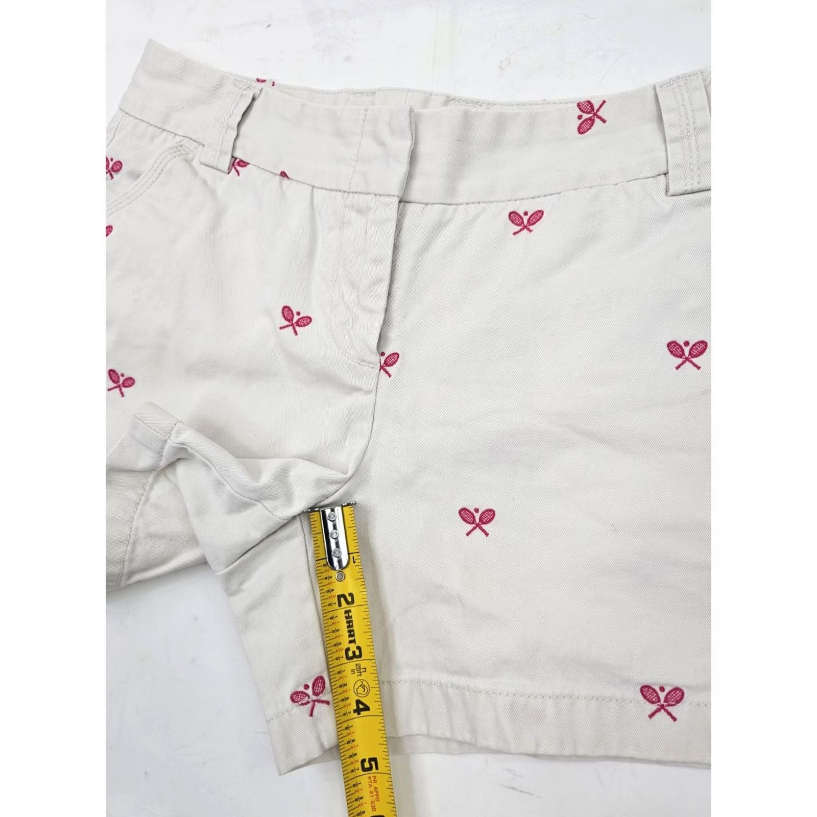 J.Crew J.CREW Chino City Fit Shorts Women 8 Ivory Pink Tennis Embroidery EUC - 32" Waist 4.5" Inseam Size 30" / US 8 / IT 44 - 3 Thumbnail