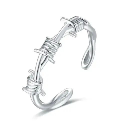 Jewelry × Sterling Silver 925-Sterling-Silver Barbed Crown of Twist Thorns Wire Ring Size ONE SIZE - 1 Thumbnail