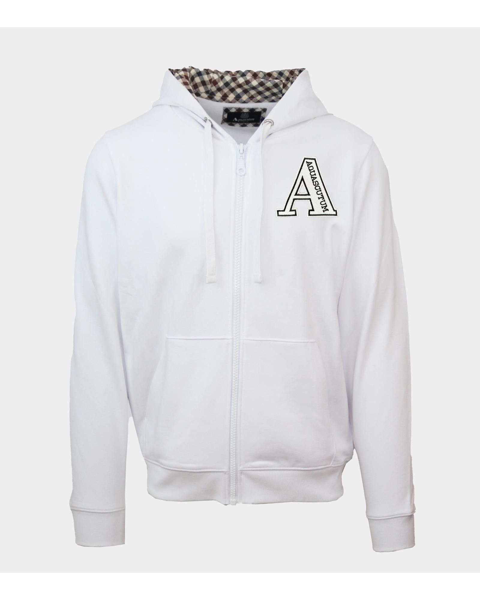 image of Aquascutum Solid Cotton Logo Zip-Up Sweatshirt in White, Men's (Size 2XL)