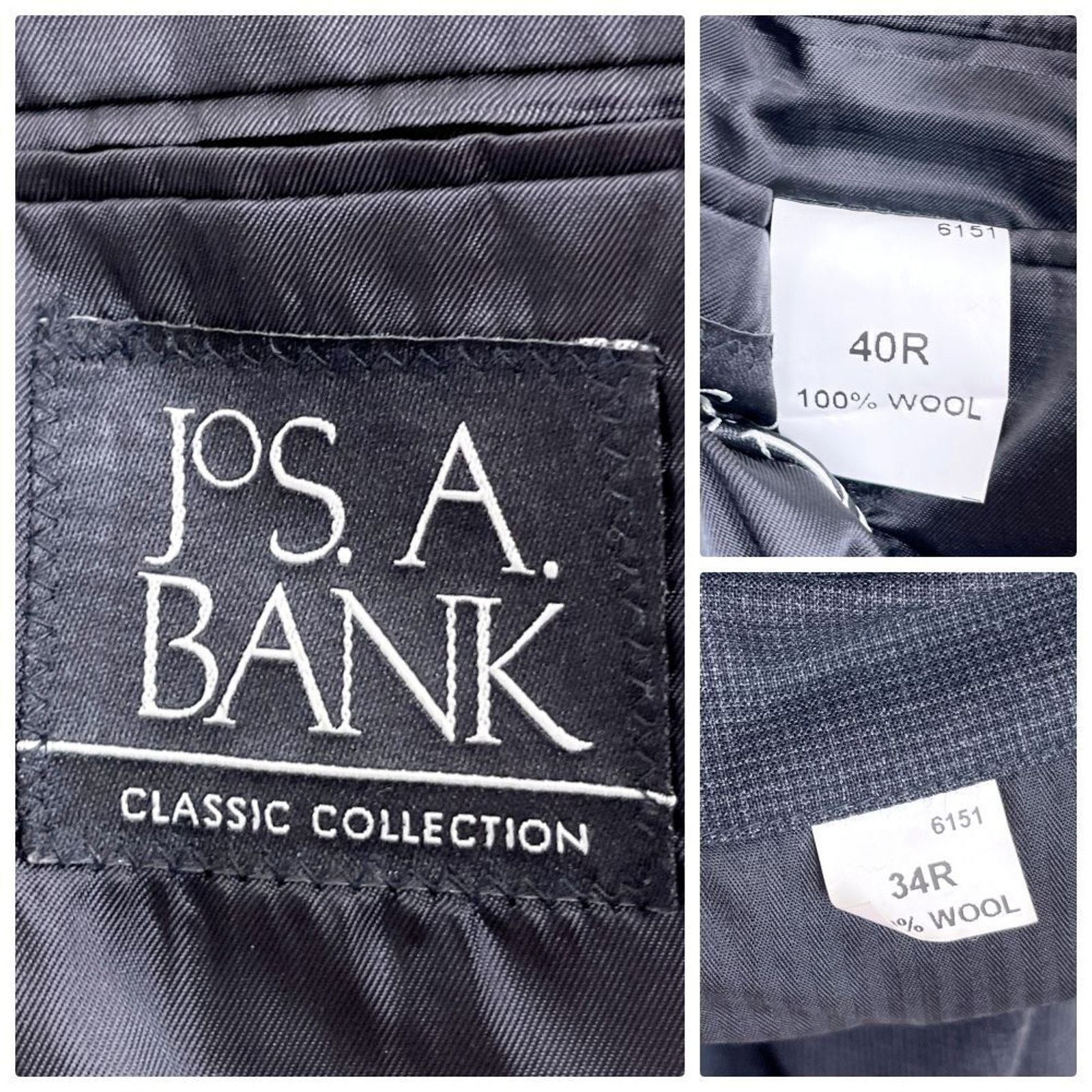 Jos. A. Bank Jos A Bank Wool 2 Piece Suit Dark Gray Two Button 40R 34x29 Size 40R - 14 Thumbnail