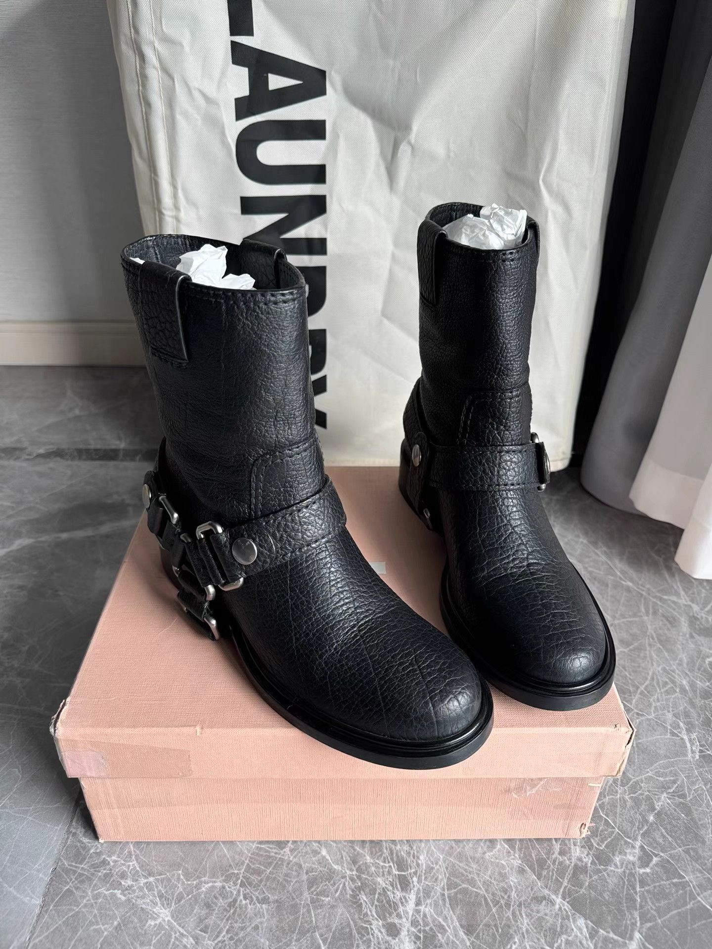 Miu Miu MiuMiu Black Biker Boots K6 Size US 6 / IT 36 - 8 Thumbnail