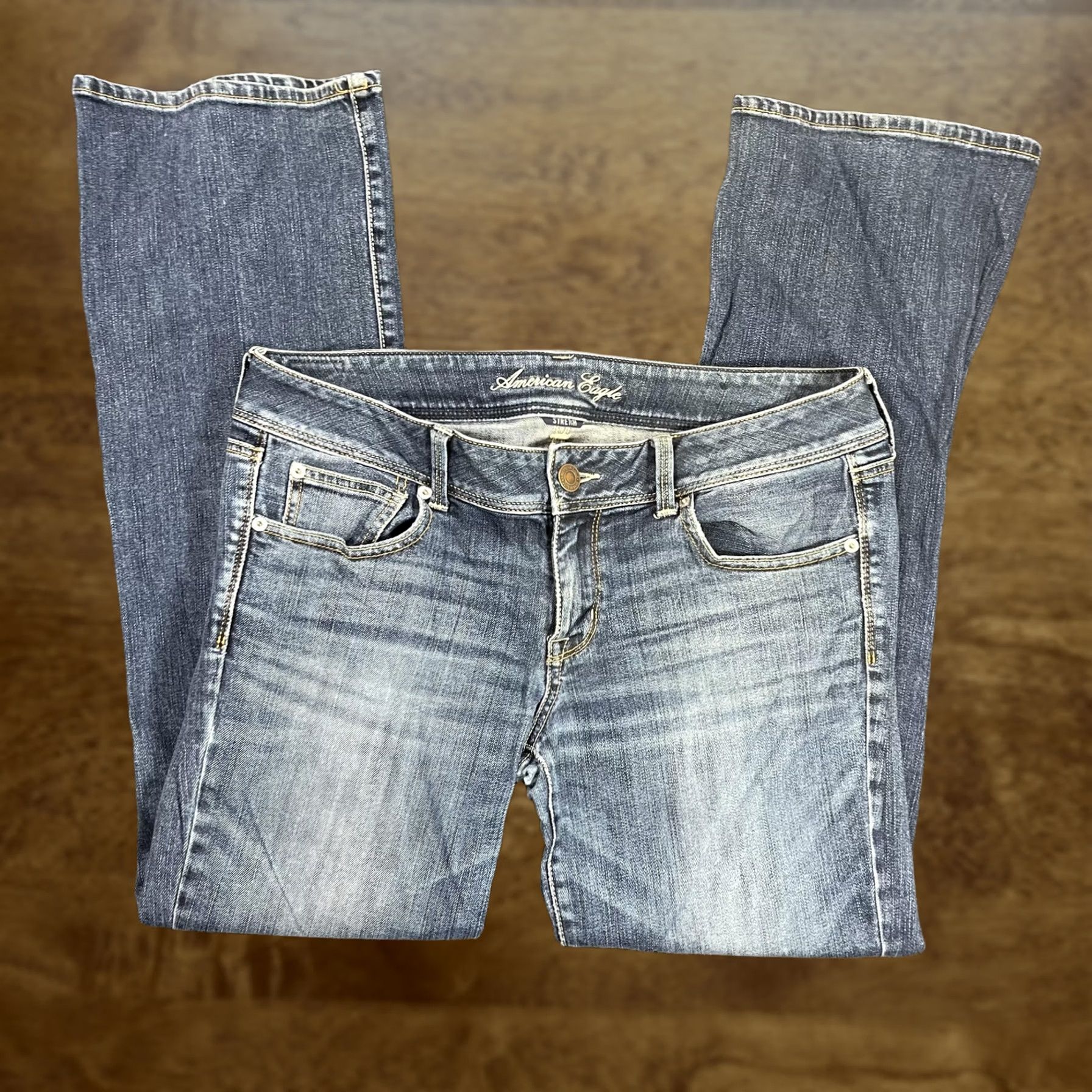 American Eagle Outfitters VINTAGE American Eagle Slim Boot Jeans Womens 12 Blue Med Wash Stretch Distressed Size 34" / US 12 / IT 48 - 1 Thumbnail