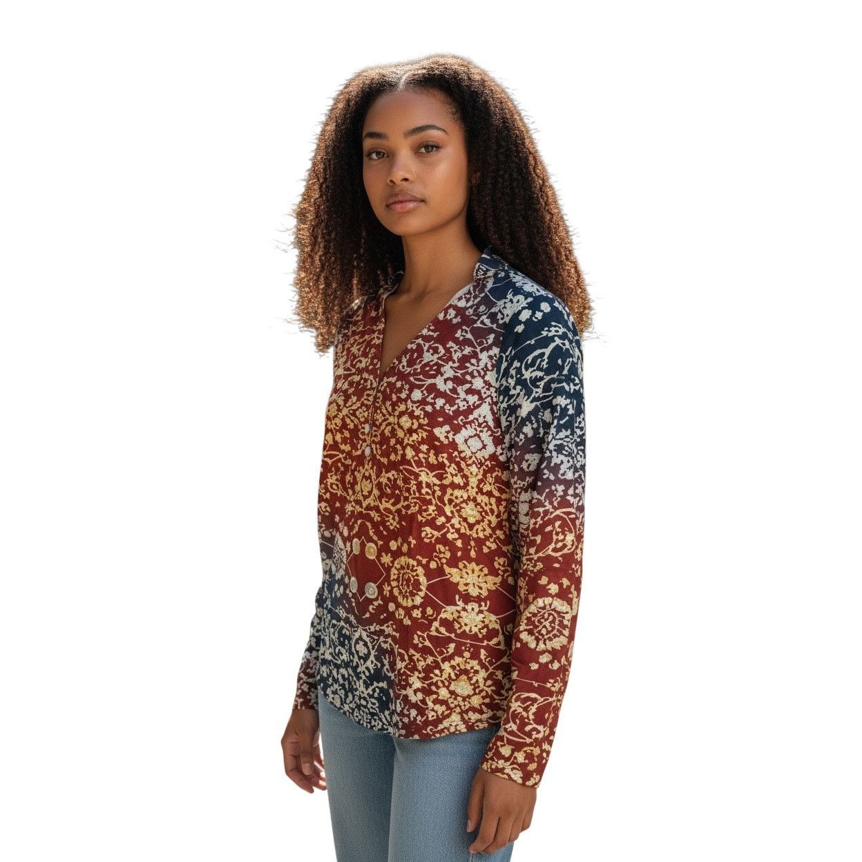 Other long-sleeve V-neck blouse with bohemian floral pattern Sz L Size L / US 10 / IT 46 - 1 Thumbnail