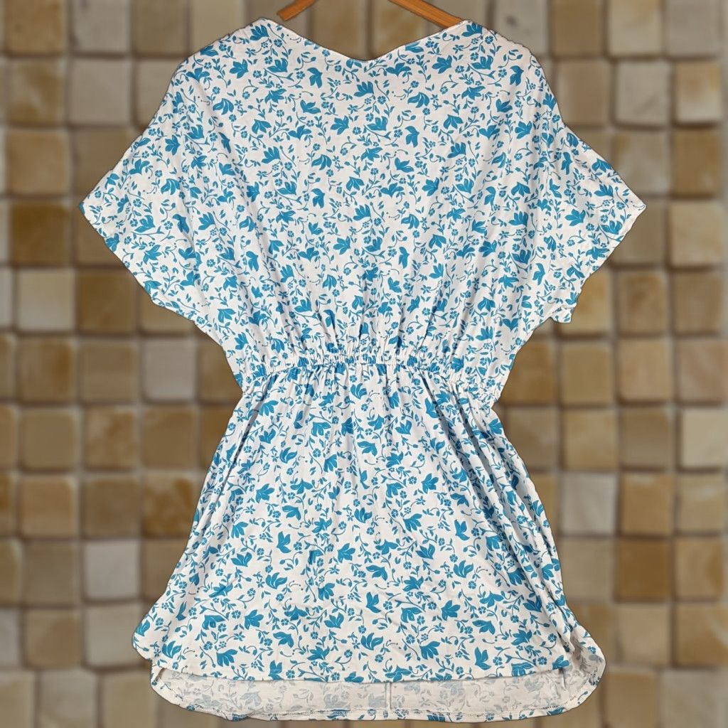 Vintage VINTAGE 80s Blue Flowers Floral Print Short Sleeve Mini Sun Dress Summer L Women MMG Casual Party/Cocktail Travel Size 36" / US 14 / IT 50 - 1 Thumbnail