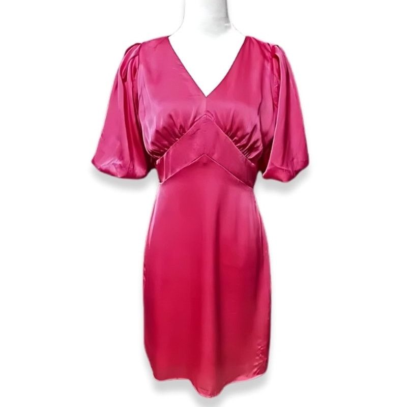 Other Halogen Satin Midi Dress Puff Sleeve Pink Women's S NWOT Size S / US 4 / IT 40 - 2 Thumbnail