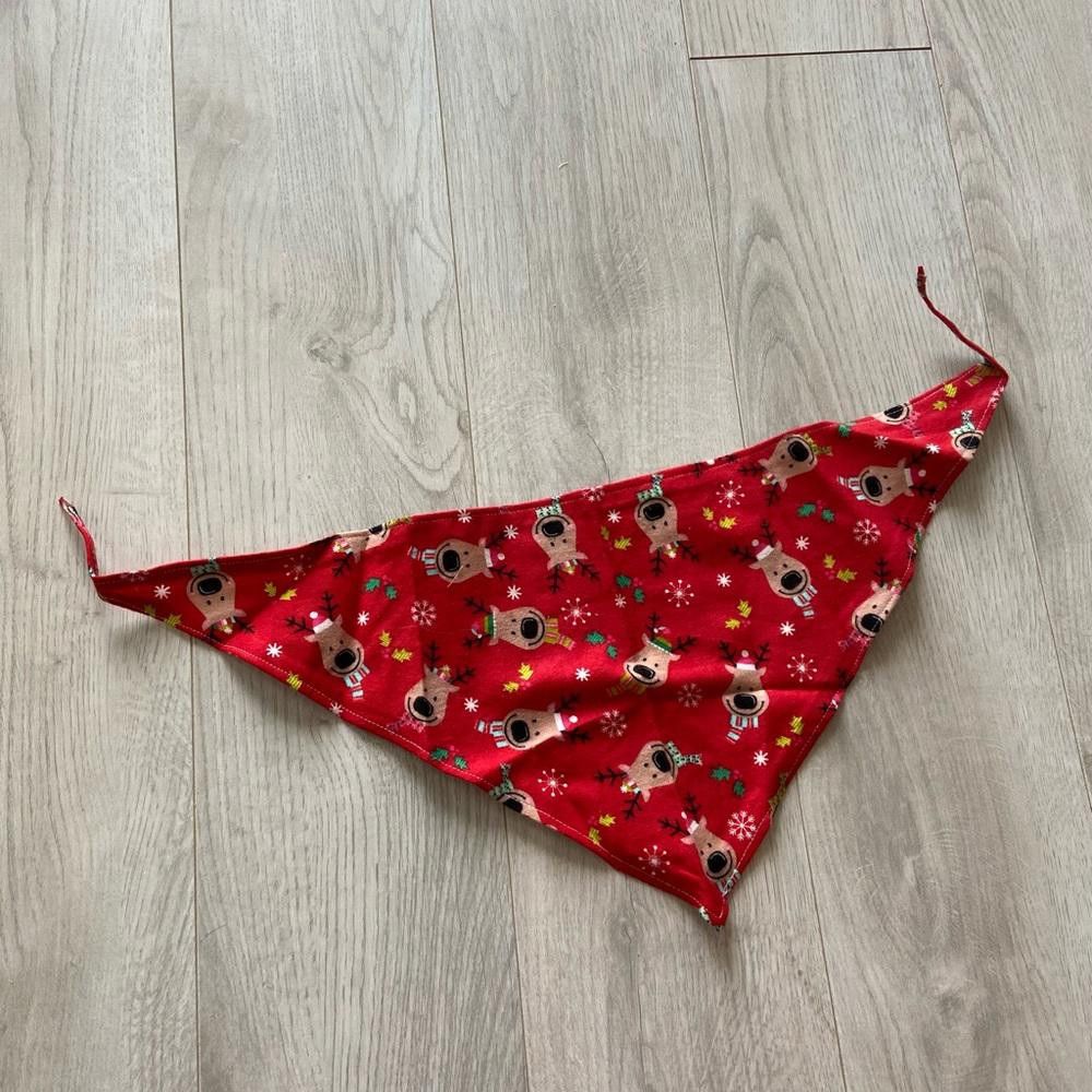Designer Red Reindeer Dog Bandana Size ONE SIZE - 1 Thumbnail