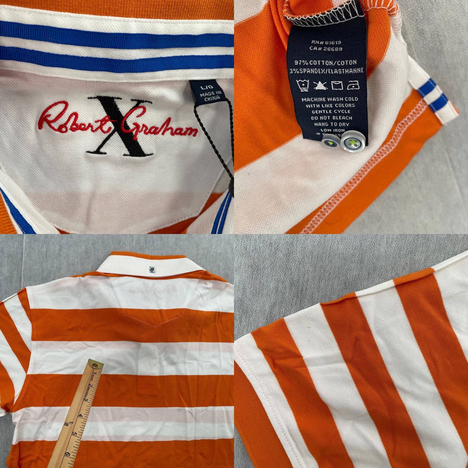 Robert Graham VINTAGE Robert Graham Polo Shirt Mens Large Orange Striped Dragonfly Logo Casual Men's L Size US L / EU 52-54 / 3 - 8 Thumbnail