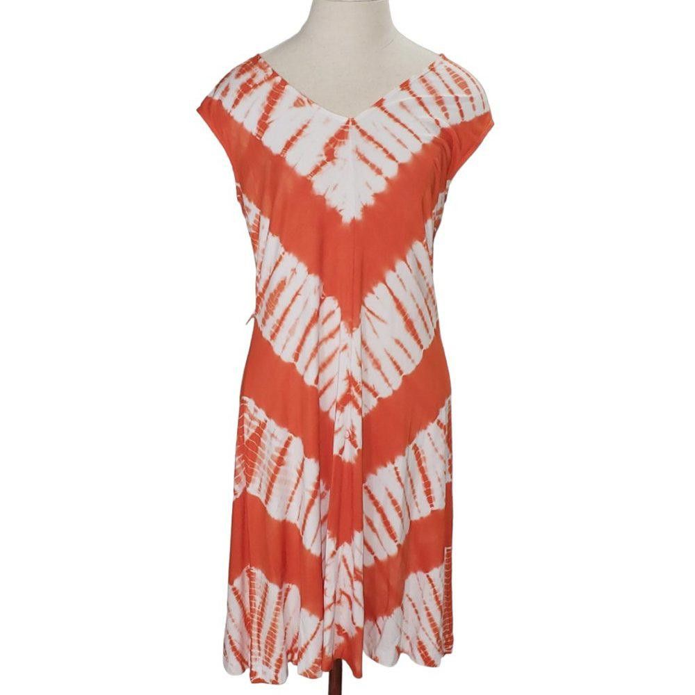 Calvin Klein CT523a Calvin Klein Orange & White Tie Dye Midi Dress 8 Size M / US 6-8 / IT 42-44 - 1 Thumbnail