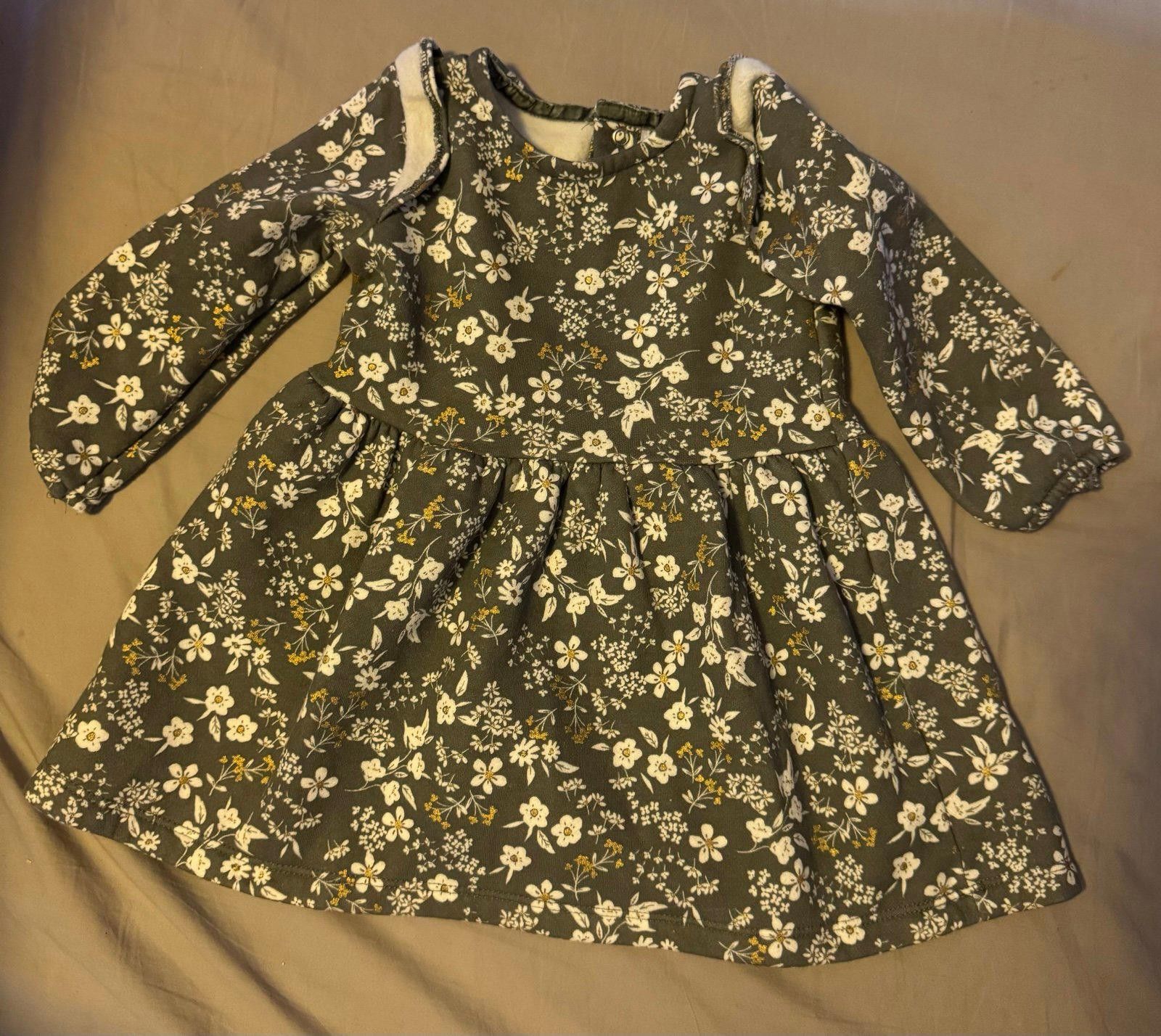 Designer 12 Month Gray Dress Yellow Flowers WARM Size XXS / US 00 / IT 34 - 1 Thumbnail