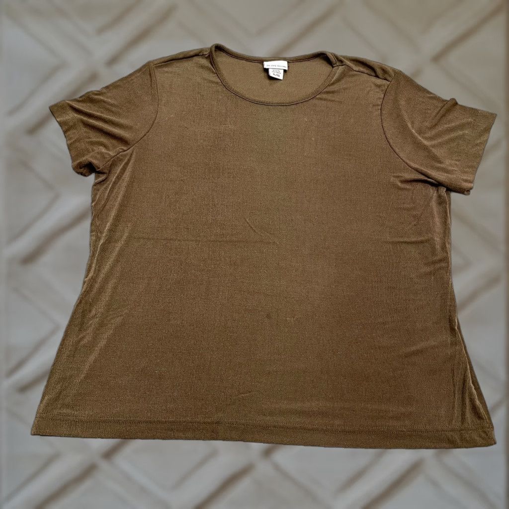 Vintage Jaclyn Smith T-Shirt Womens XL Brown Crew Neck Short Sleeve Nylon Top Size XL / US 12-14 / IT 48-50 - 1 Thumbnail