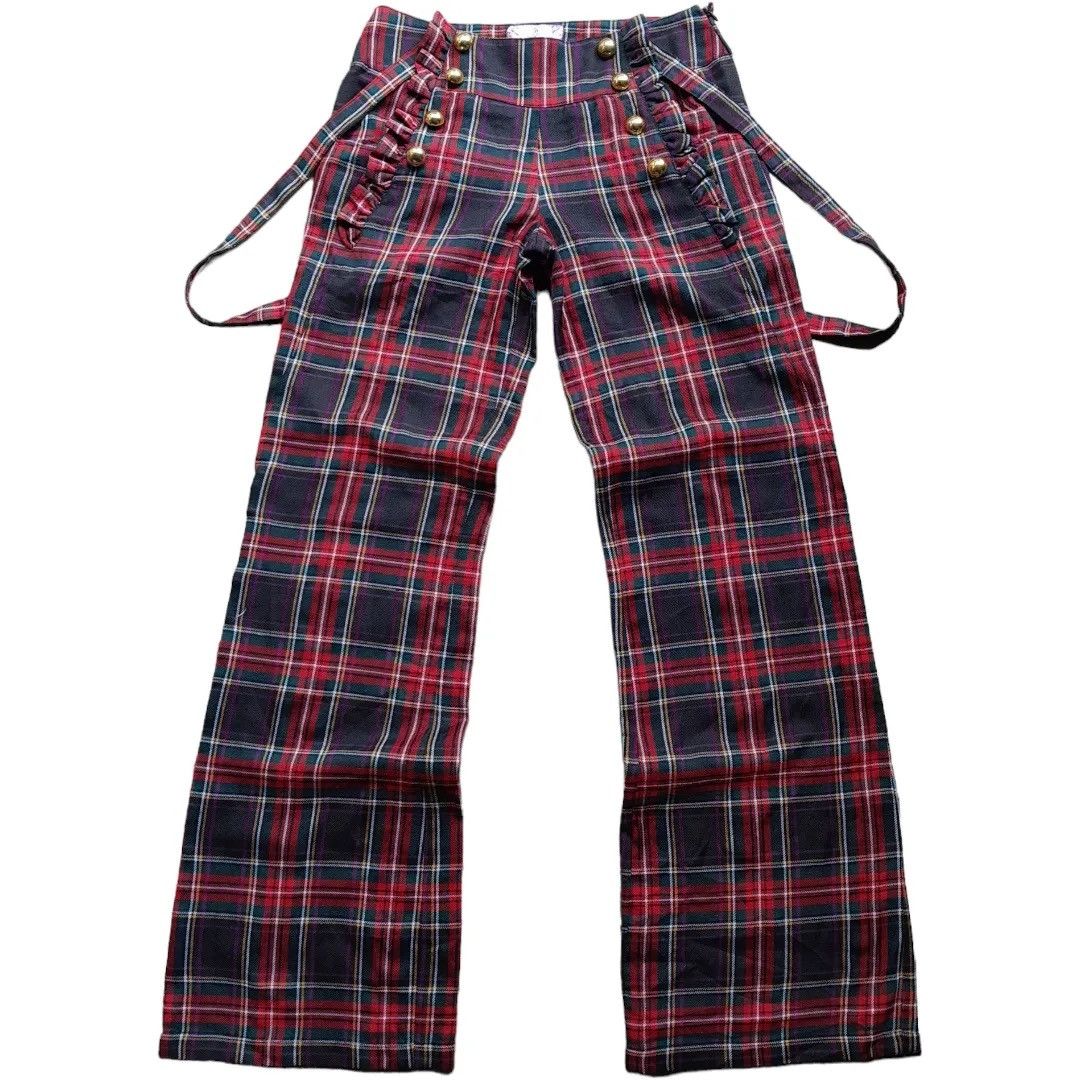 image of Archival Clothing Honey Bunch Bondage Bootcut Traouser in Red Tartan, Women's (Size 28)