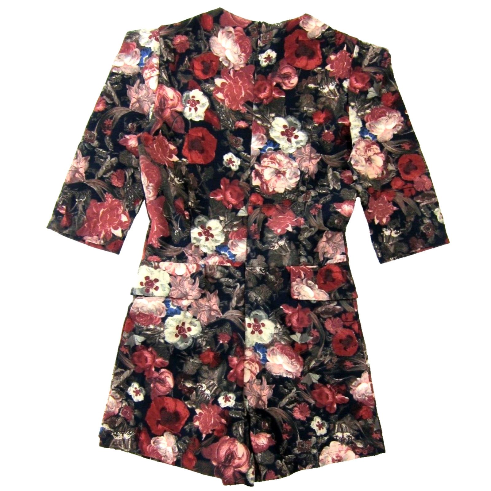 Vintage Lavish Alice Pink Brown Blue Floral Stretch Shorts Romper Jumpsuit UK 8 US 4/S Size 28" / US 6 / IT 42 - 2 Thumbnail