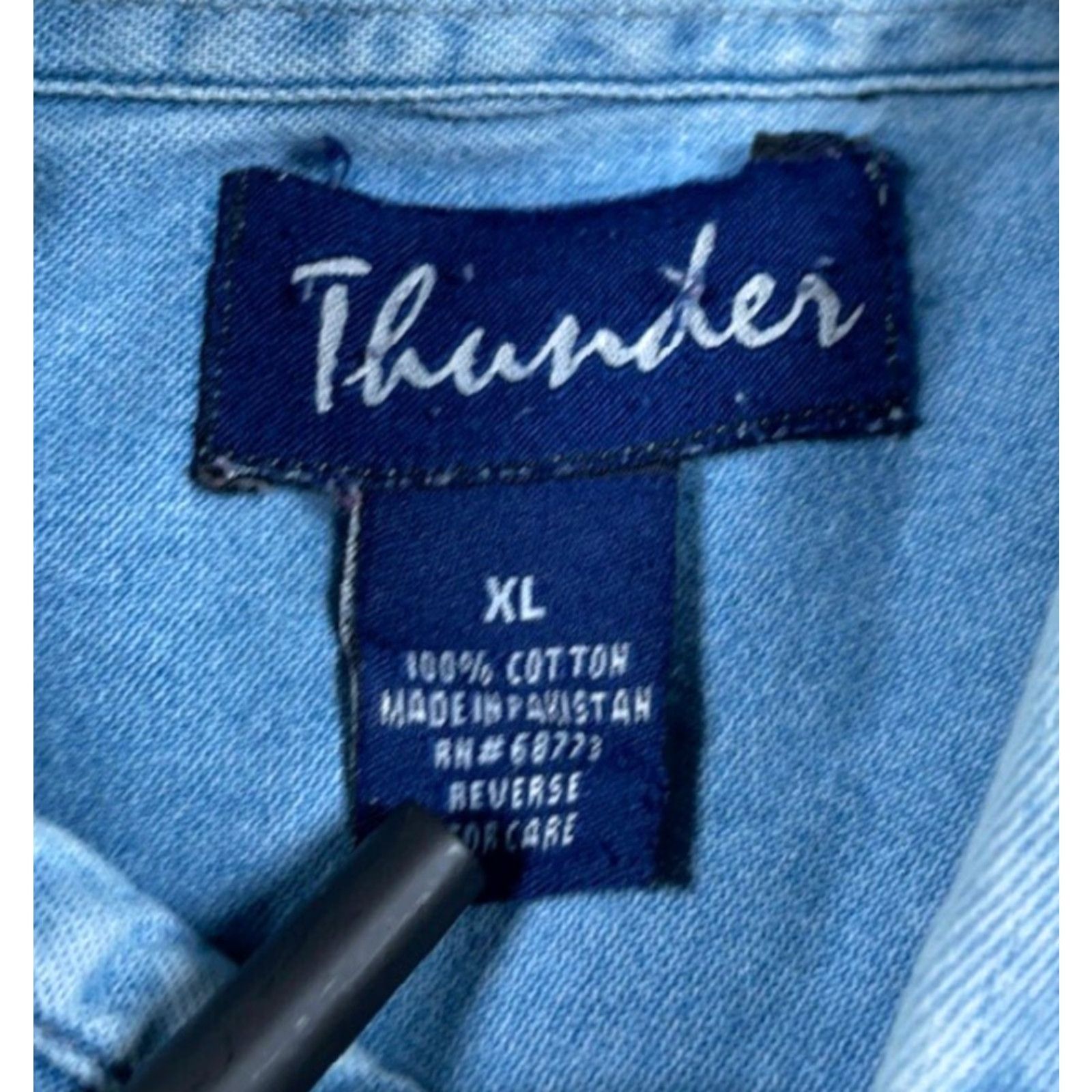 Vintage Thunder Denim Shirt Men's XL Blue 90s Wolves Scenic Graphic Print Button-Up Shirt by Thunder Size US XL / EU 56 / 4 - 3 Thumbnail