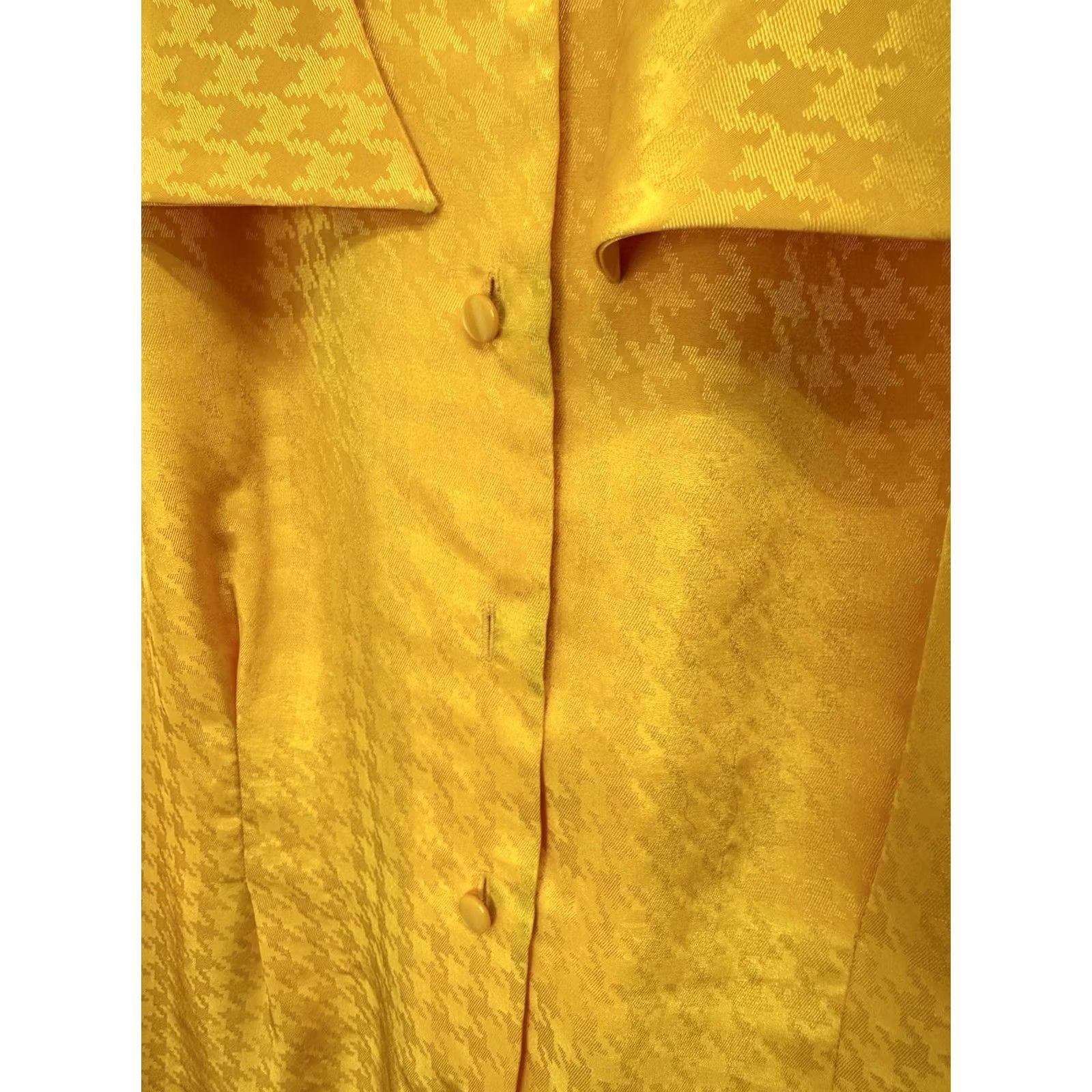 Brighton VINTAGE CHAUS Blouse Yellow Button Front Tie Neck Puff Sleeve Size 10 Womens Size L / US 10 / IT 46 - 3 Thumbnail