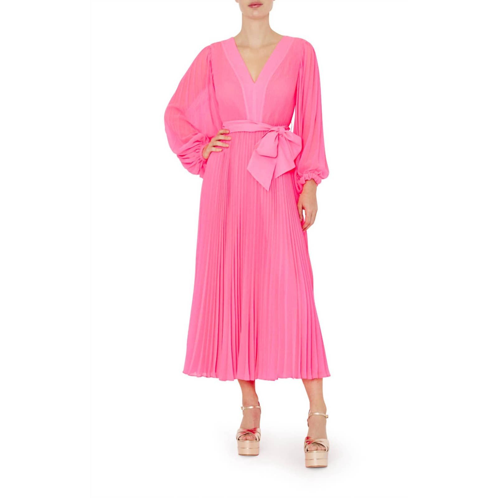 Milly MILLY Nadie Pleated Maxi Dress In Neon Pink | Grailed
