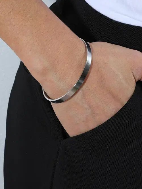 Vintage Stainless Steel Men Simple Cuff Bracelet Size ONE SIZE - 3 Thumbnail