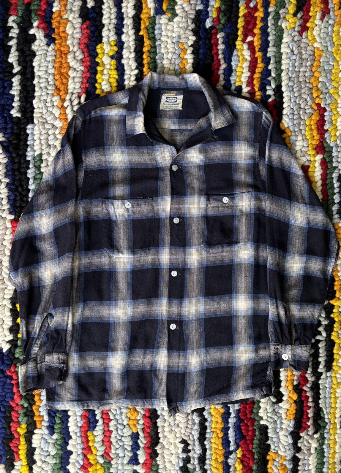 Vintage 1950s Shadow Box Pilgrim Button Up Loop Collar Blue Size US M / EU 48-50 / 2 - 1 Thumbnail
