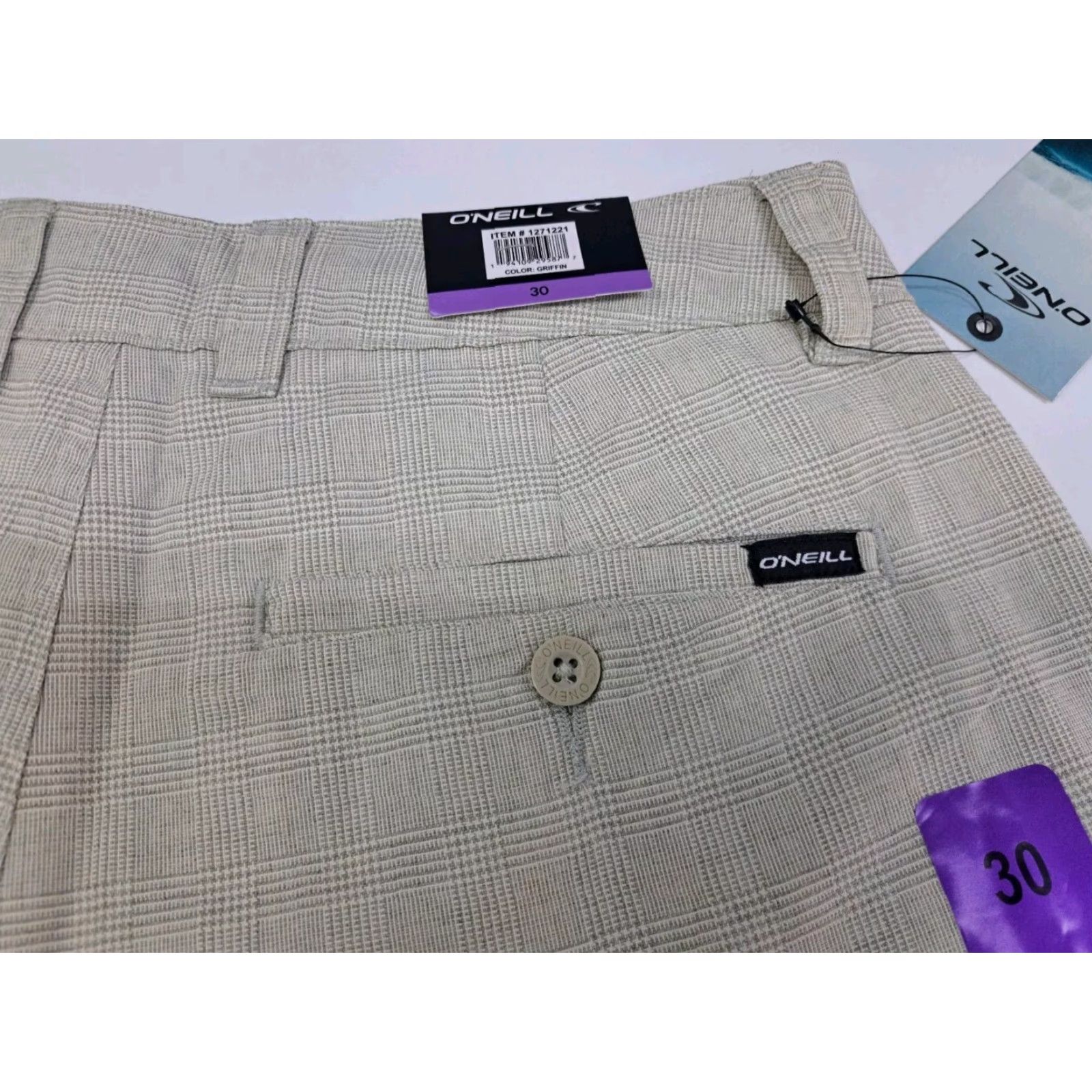 O'Neill NWT O'Neill Mens Chino Shorts 30 Tan Plaid Stretch Flat Front Zip Pockets Logo Beach 10in Inseam Size US 30 / EU 46 - 4 Thumbnail