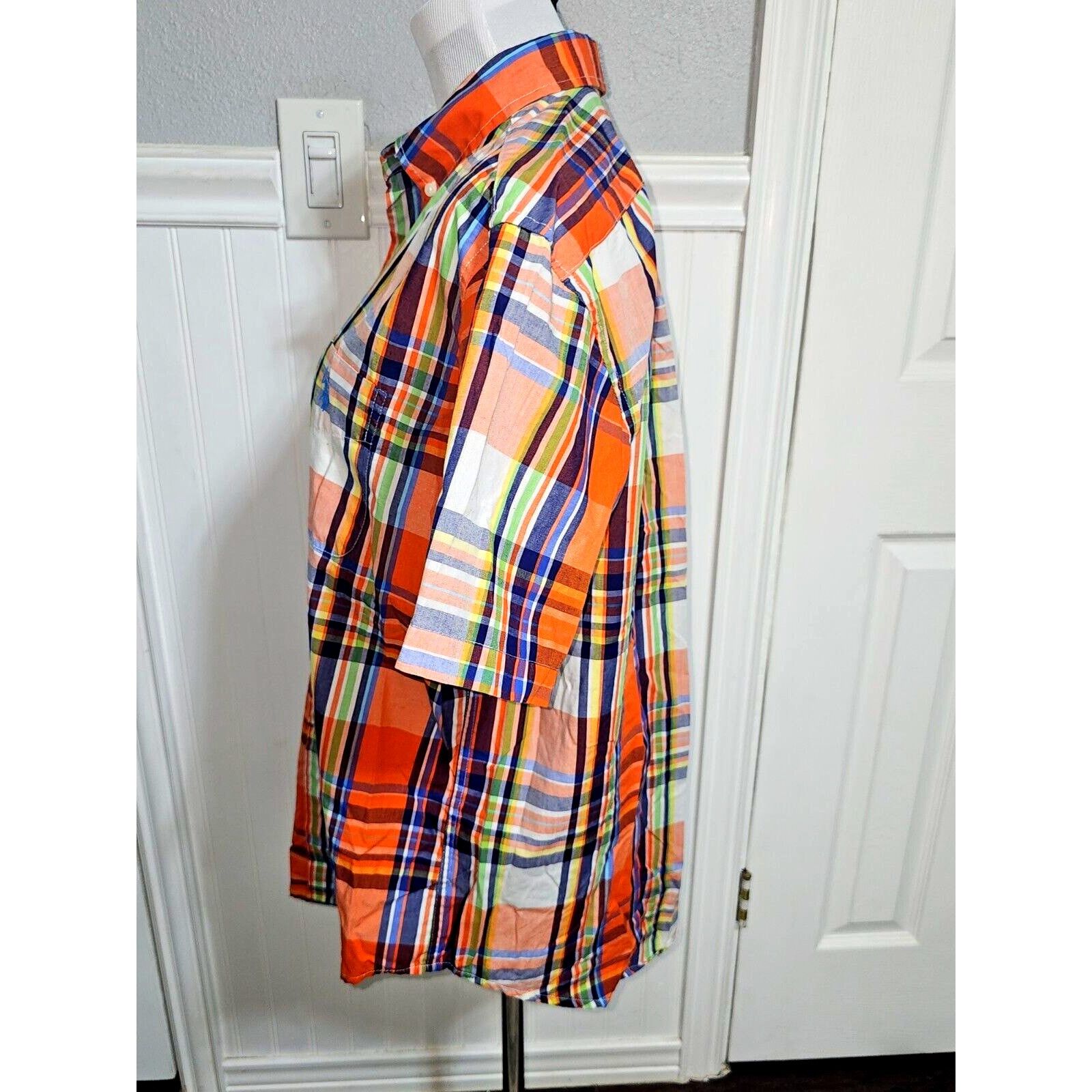 U.S. Polo Assn. US Polo Assn Mens Large Orange Blue Plaid Short Sleeve Size US L / EU 52-54 / 3 - 5 Thumbnail