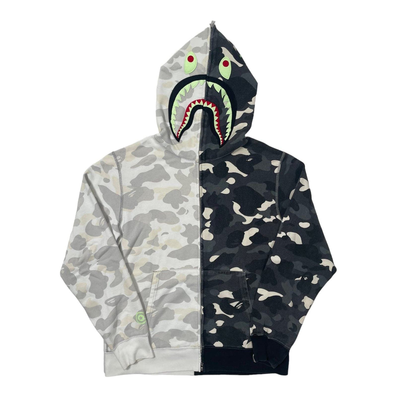 image of Bape City Camo Half Shark Glow In The Dark Hooded Sweatshirt, Men's (Size XL)