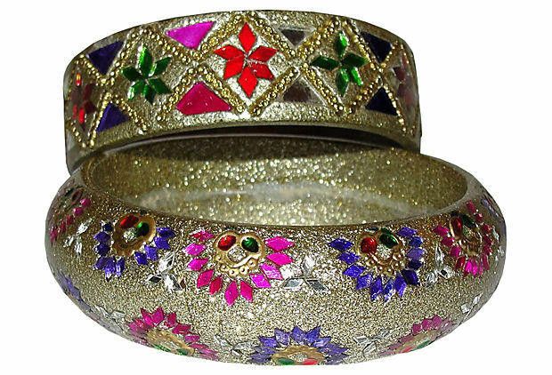 Handmade Southeast Asian Clay Inlay Mirrored Bangles, S/2 Size ONE SIZE - 3 Thumbnail