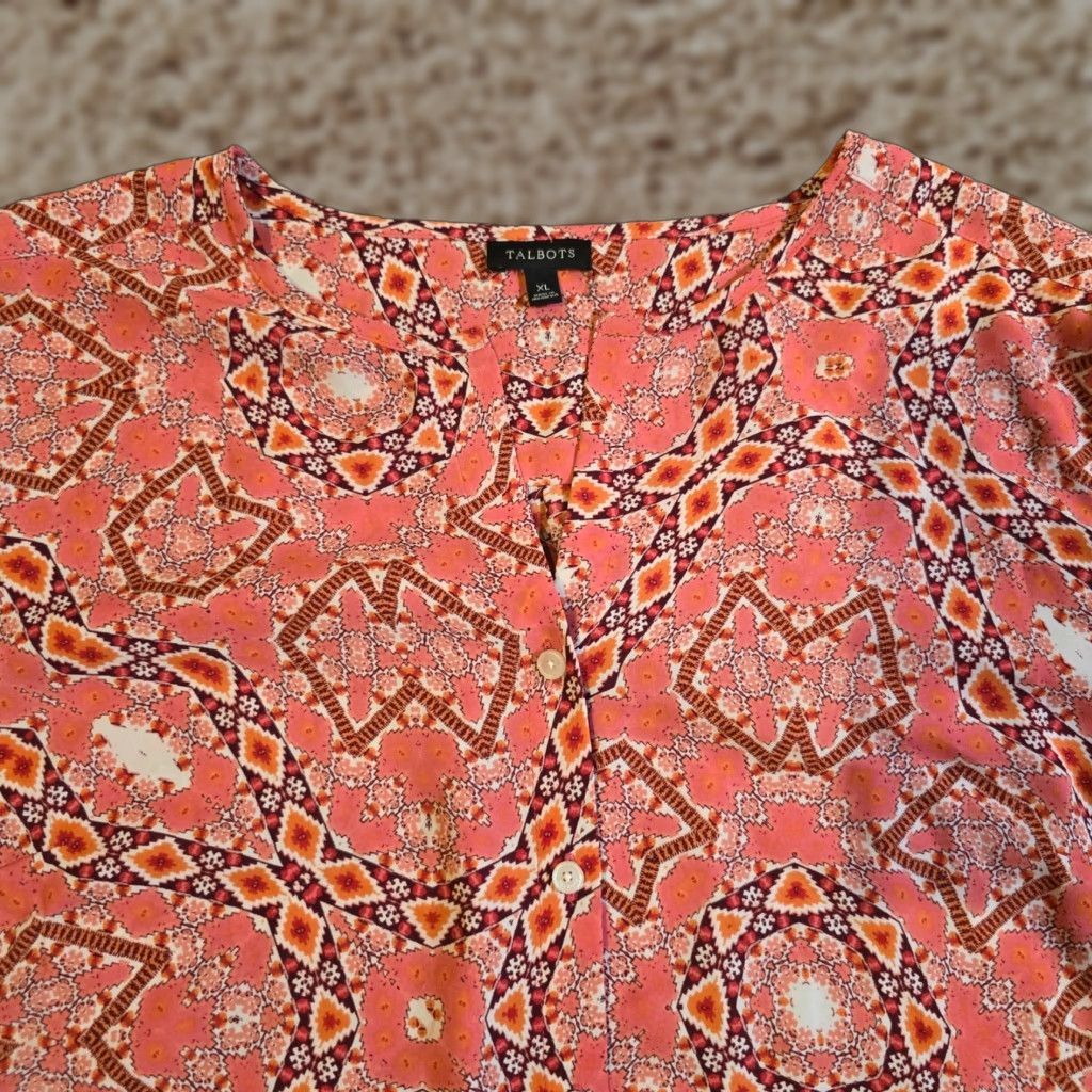 Talbots Talbots Top Womens XL Pink Southwest Button Long Sleeve Blouse Casual Career Shirt Size XL / US 12-14 / IT 48-50 - 1 Thumbnail