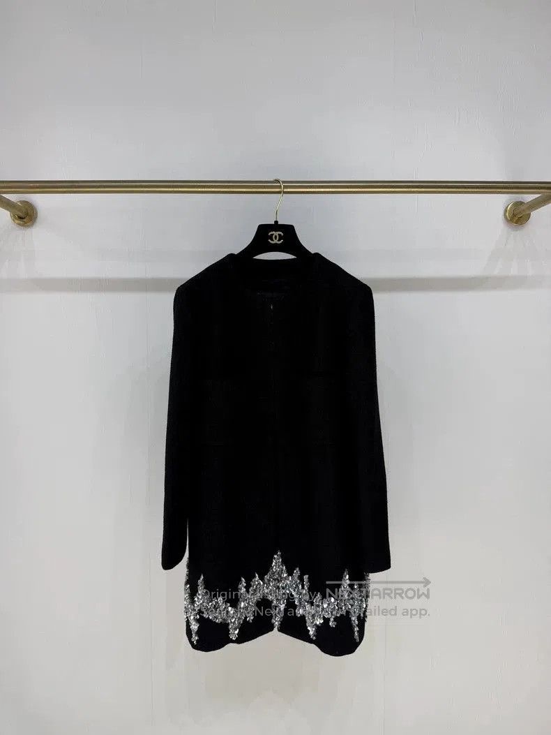 Chanel 22A Black Silver Sequin Coat .