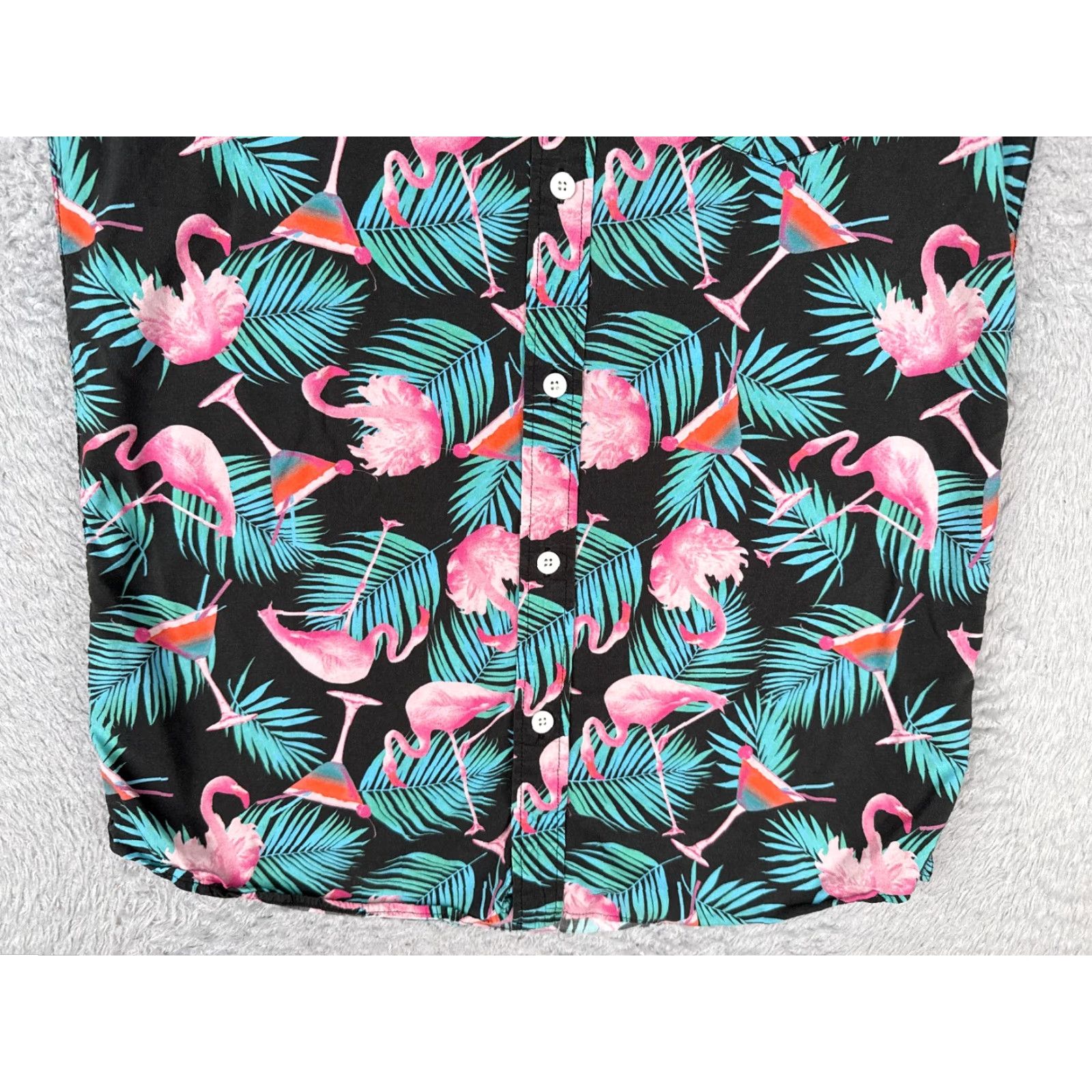 Vintage Tipsy Elves Shirt Men Adult Large Black Floral Flamingo AOP Hawaiian Cotton Blend Button-Up Short Sleeve Size US L / EU 52-54 / 3 - 5 Thumbnail